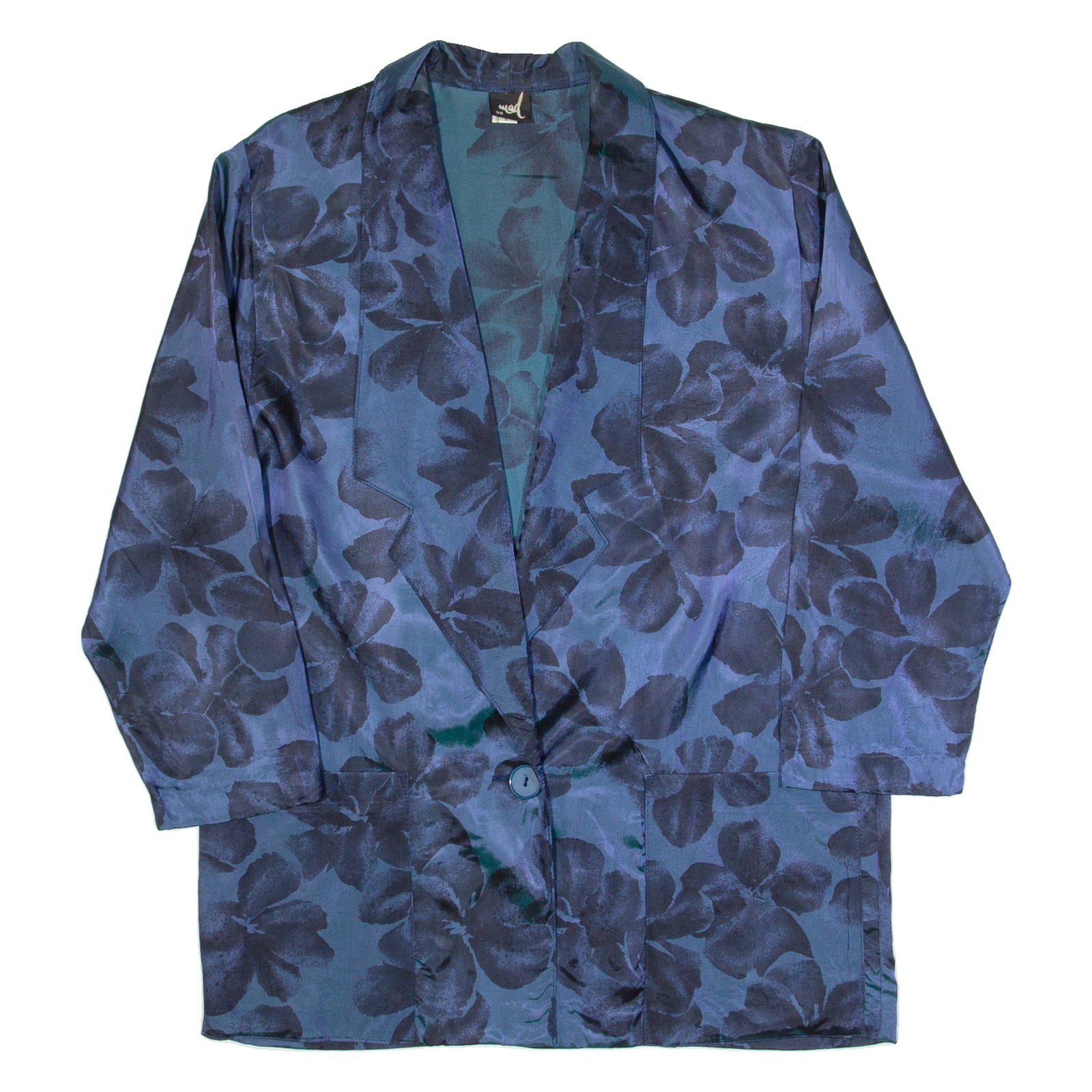 MOD Blazer Style Womens Printed Top Blue V-Neck Long Sleeve 90s Floral L Refurbished - N/A refurbished available on Cerqular