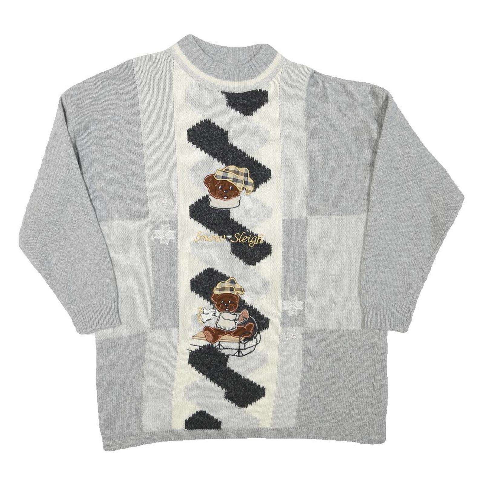 Mens Grey & Cream Patterned Wool Blend Jumper Crew Neck Basic Knit L Teddy Bear Refurbished - N/A refurbished available on Cerqular