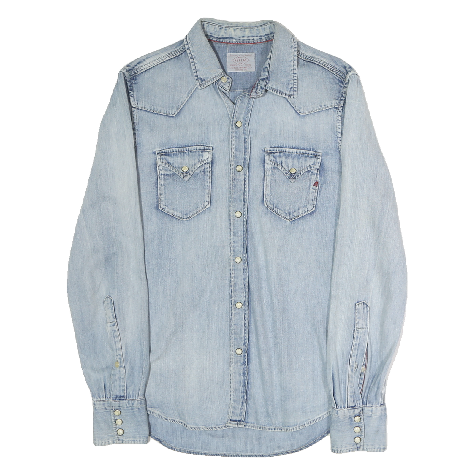 REPLAY Mens Blue Cotton Denim Shirt S Western Casual Button Snap Fastening Refurbished - N/A refurbished available on Cerqular