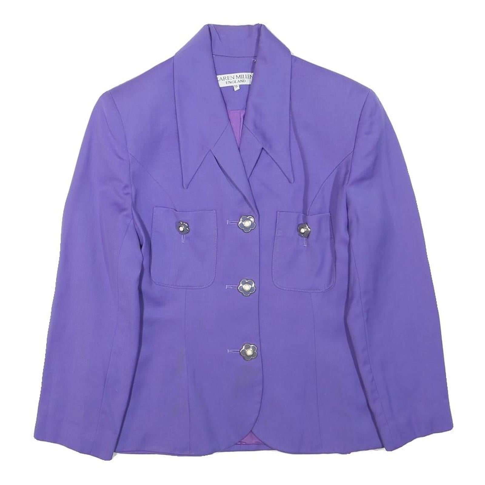 KAREN MILLEN Womens Purple Wool Button Jacket S Tailored Stylish Elegant Refurbished - N/A refurbished available on Cerqular