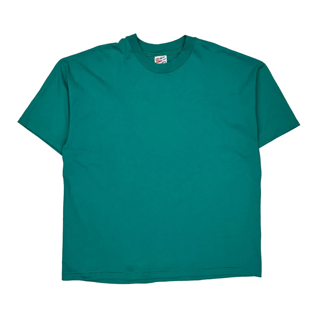Made In USA Single Stitch Hanes T-Shirt - 2XL Green Cotton Blend Refurbished - Thrifted (note: this is a term often used to describe second- refurbished available on Cerqular