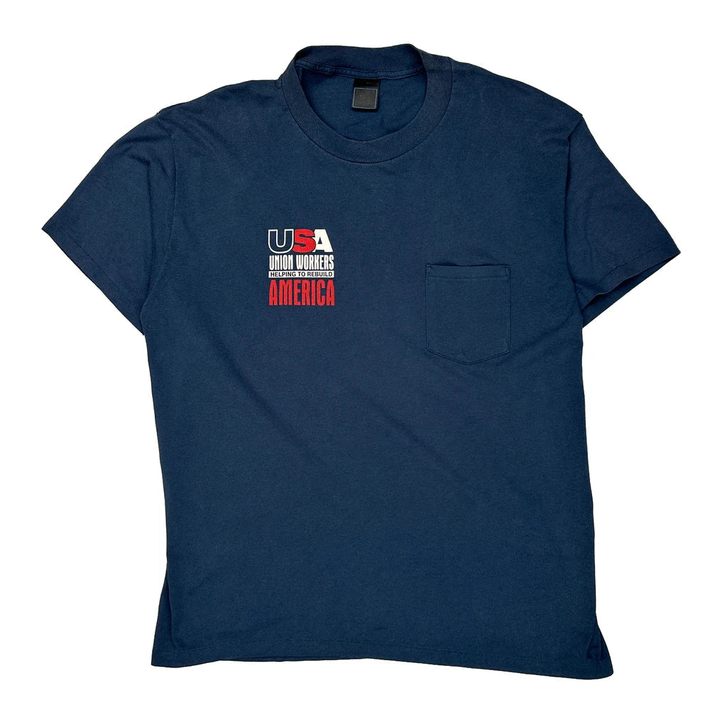 Union Workers Unbranded Graphic T-Shirt - XL Red Cotton Refurbished - Thrifted (note: this is a term often used to describe second- refurbished available on Cerqular