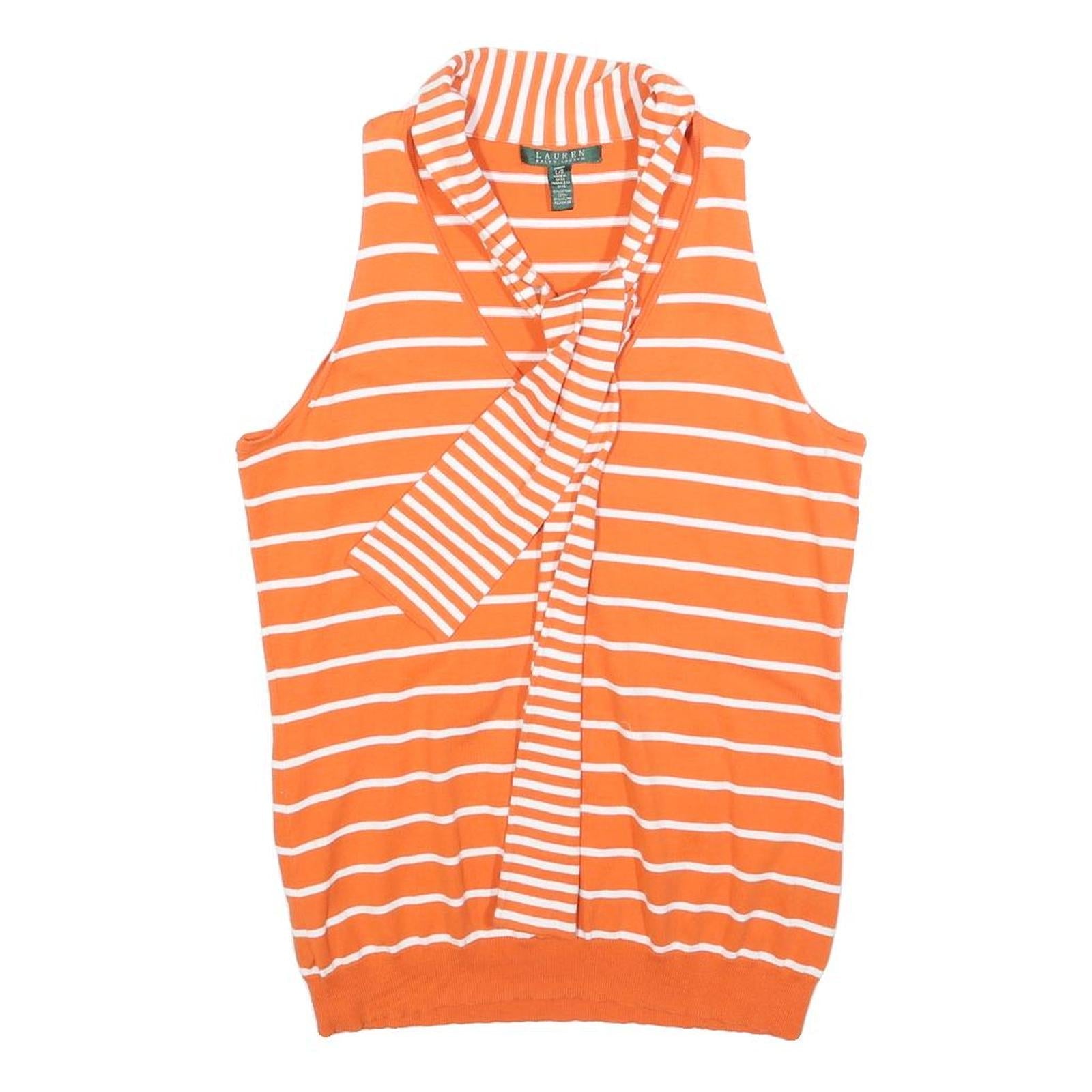 LAUREN RALPH LAUREN Womens Orange & White Striped Sleeveless Top Tie Neck L Refurbished - N/A refurbished available on Cerqular