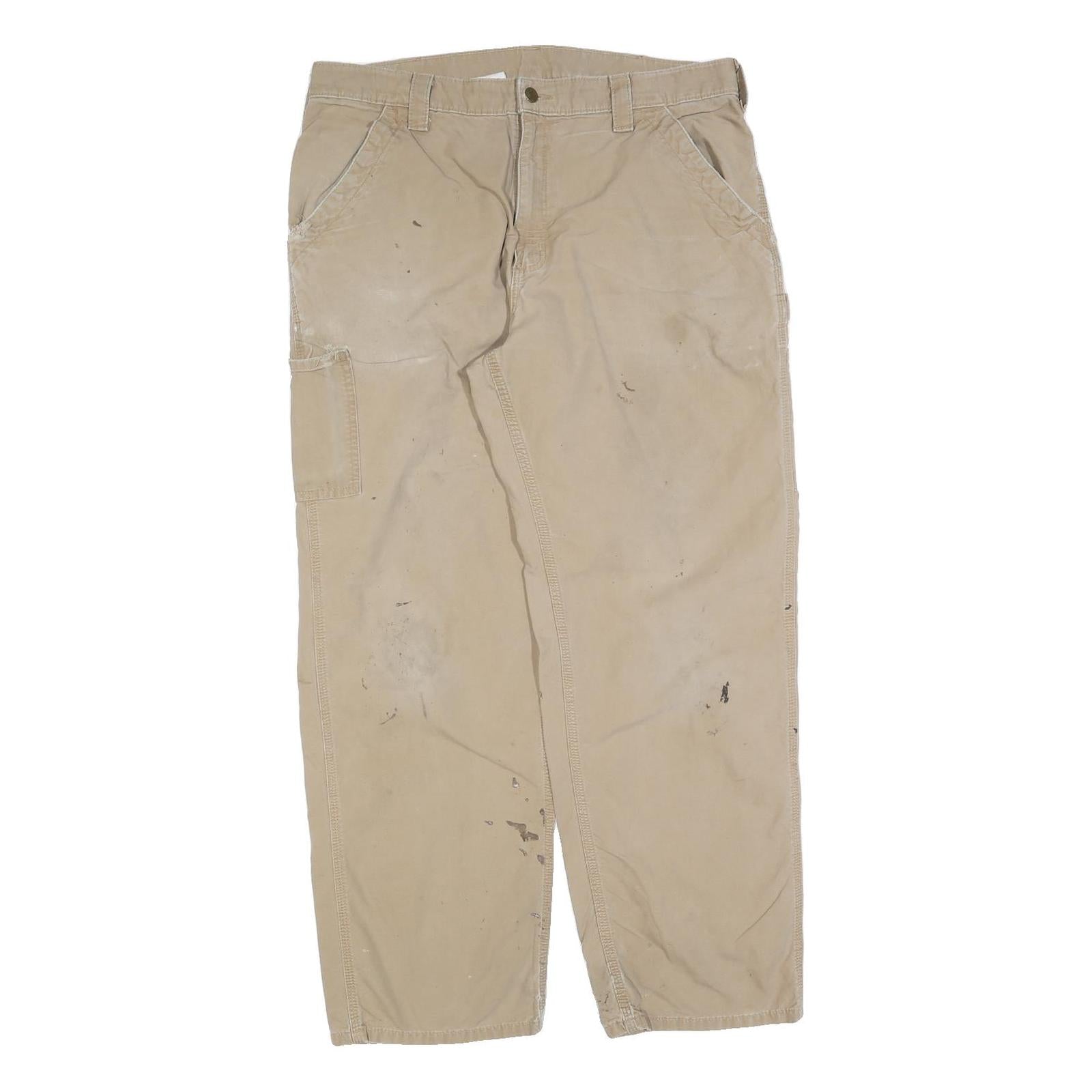 CARHARTT Mens Beige Regular Fit Straight Leg Trousers W36 L32 Cotton Blend Refurbished - N/A refurbished available on Cerqular