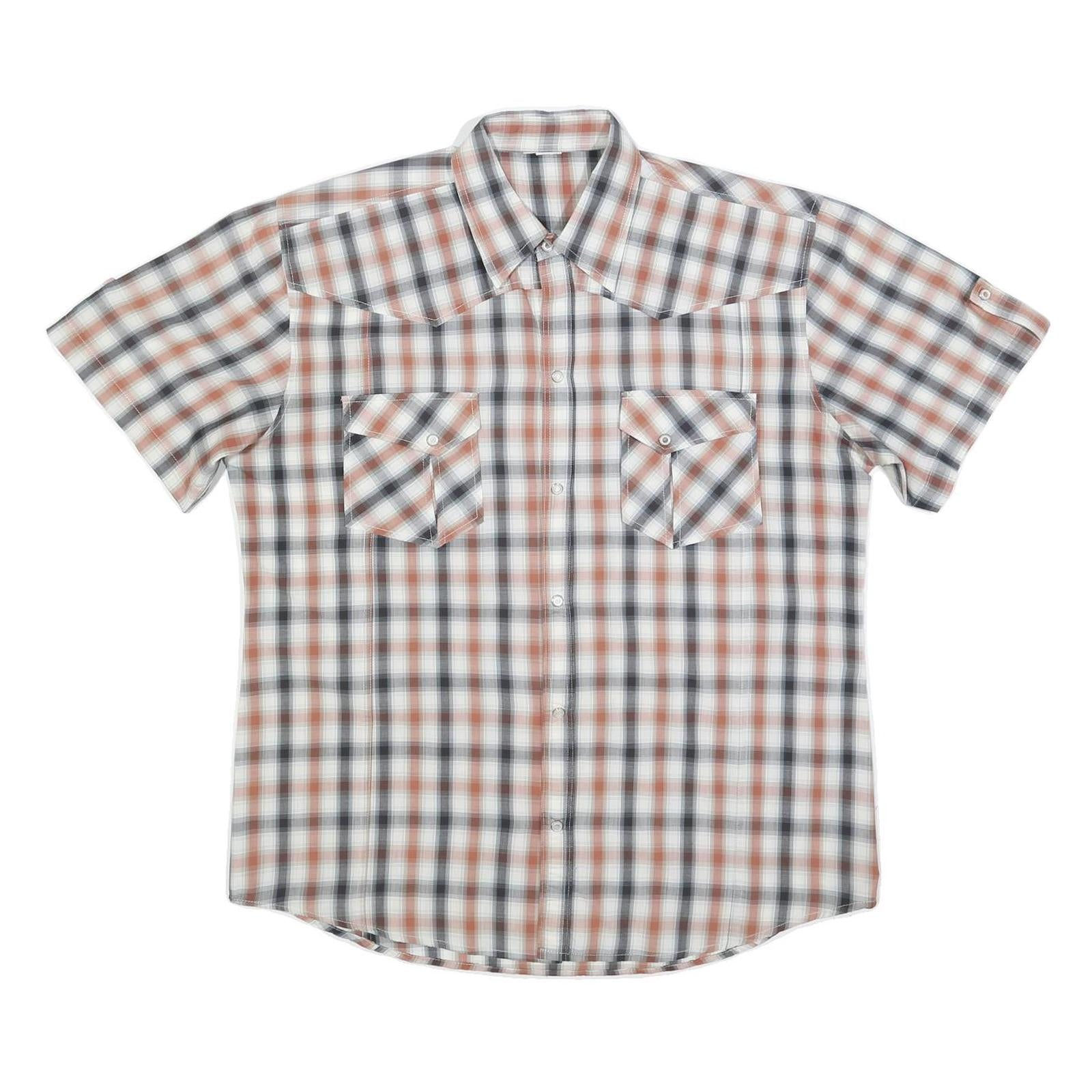 Mens Beige Black & White Checked Shirt L Cotton Blend Short Sleeve Casual Refurbished - N/A refurbished available on Cerqular