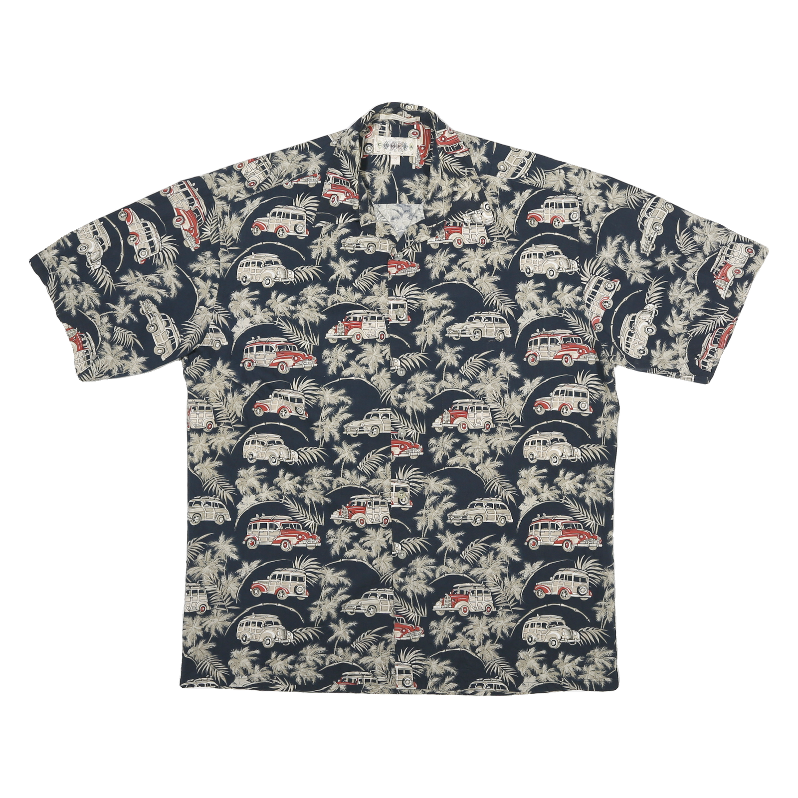 CAMPIA Mens Navy Blue Red Vintage Car Print Shirt M Lightweight Holiday Beach Refurbished - N/A refurbished available on Cerqular