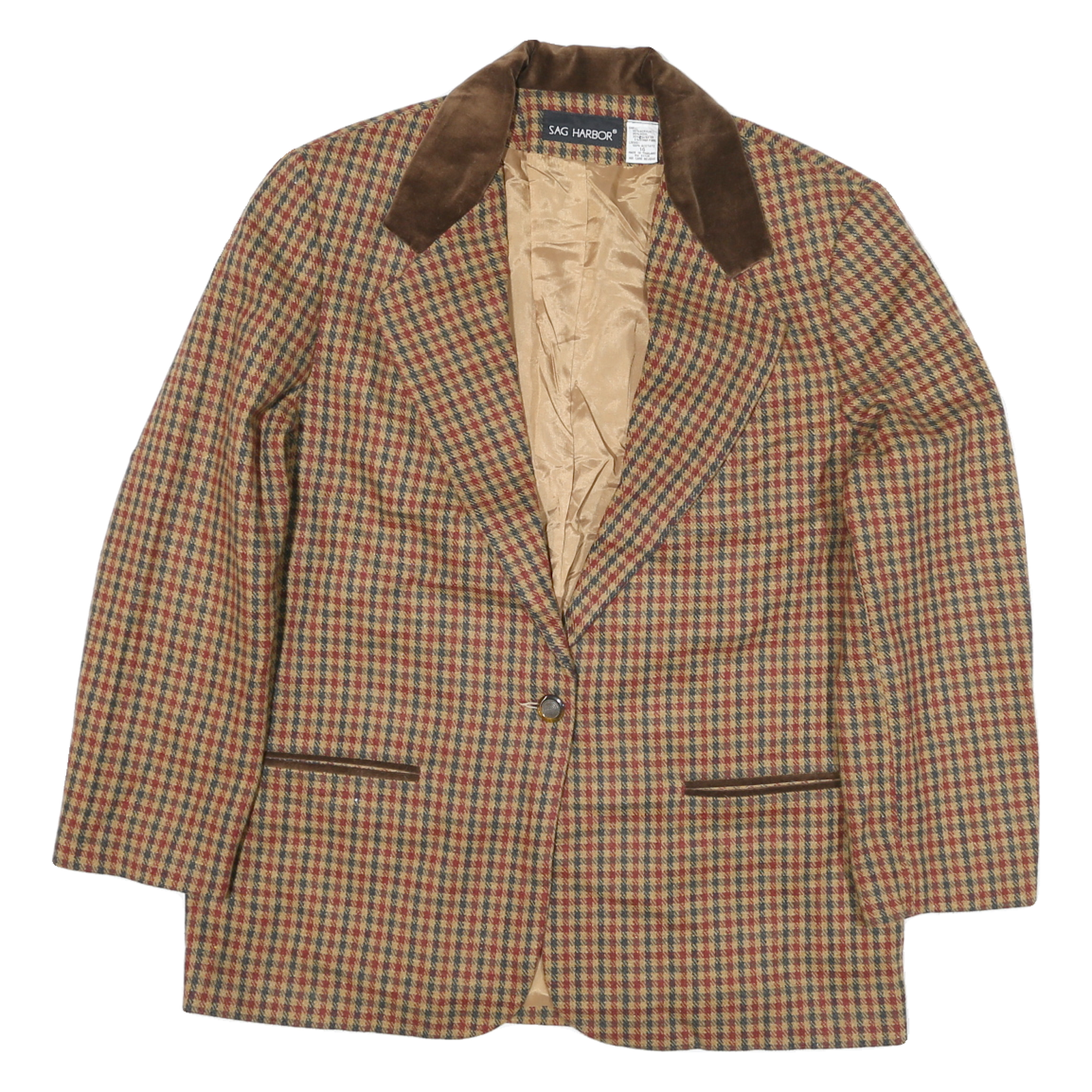 SAG HARBOR Womens Brown Checked Jacket UK 14 Acrylic Blend Button Closure Refurbished - N/A refurbished available on Cerqular