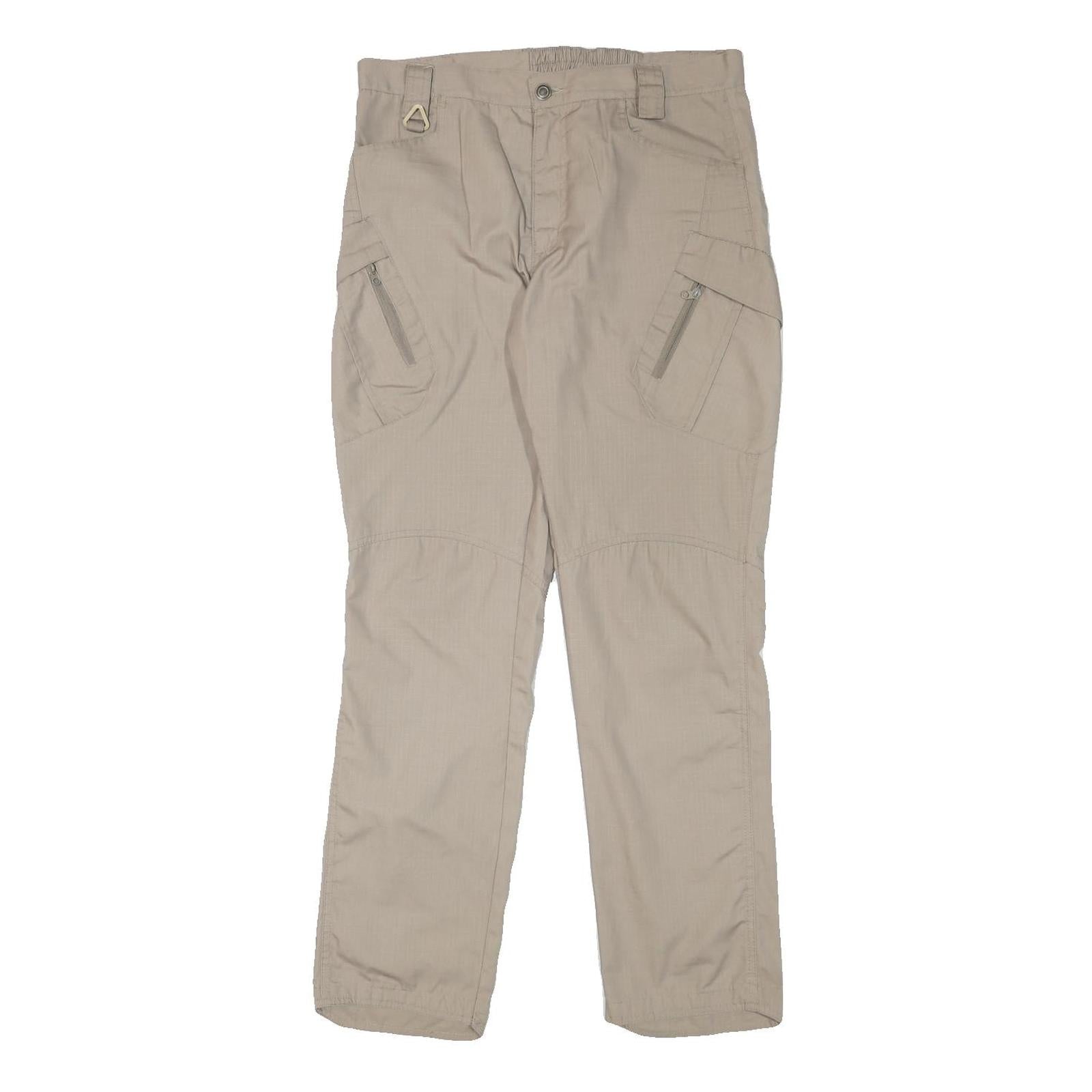 Beige Mens Regular Fit Casual Trousers W32 L30 Polyester Blend Zip Pockets Refurbished - N/A refurbished available on Cerqular