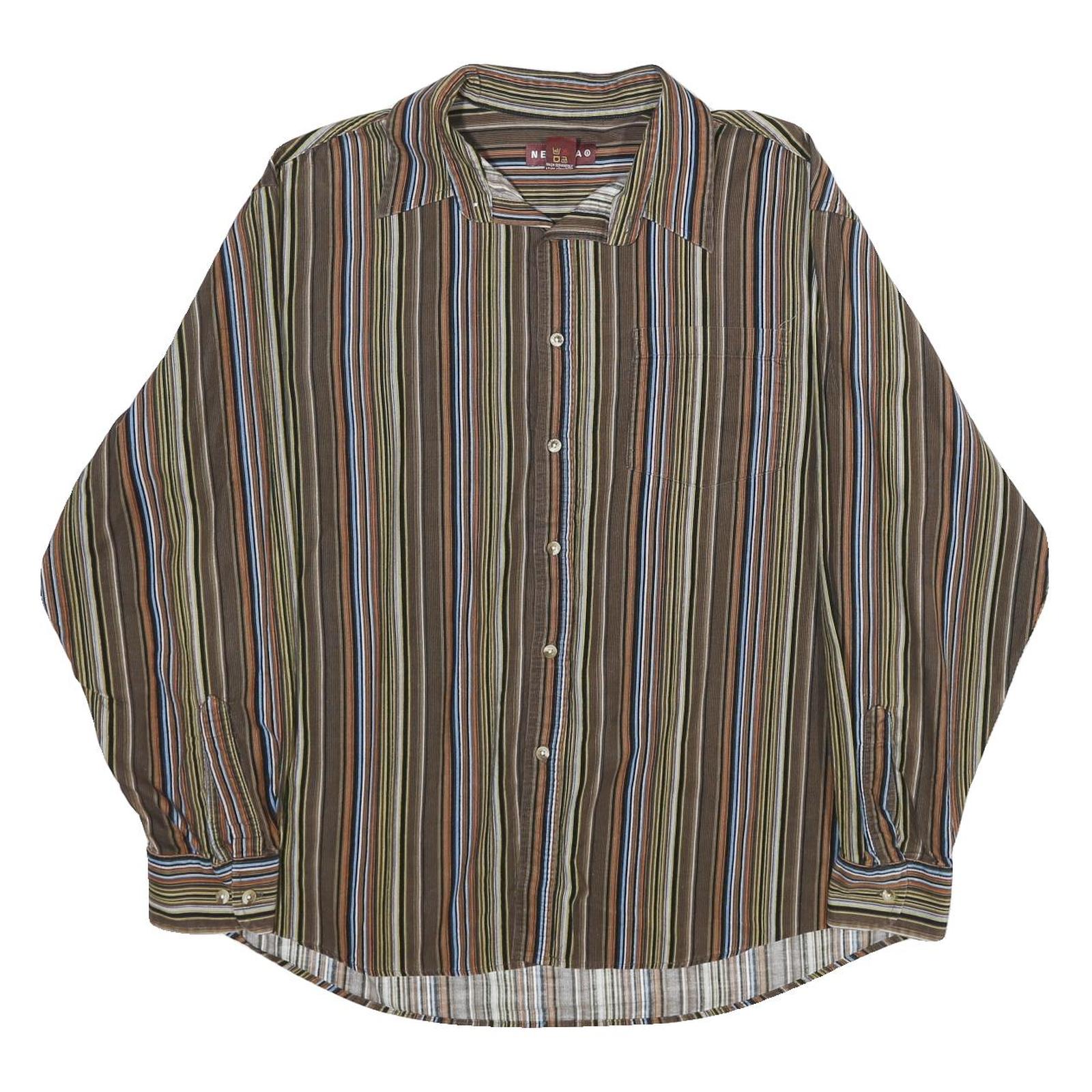 NEVADA Mens Brown & Blue Striped Shirt XL Cotton Long Sleeve Button Casual Refurbished - N/A refurbished available on Cerqular