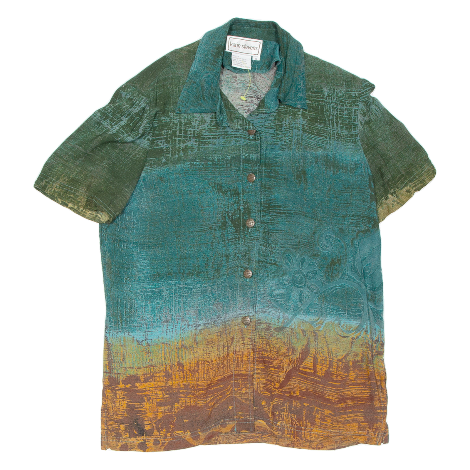 KARIN STEVENS Womens Printed Blouse Blue Collared Crazy Pattern UK 8 Refurbished - N/A refurbished available on Cerqular