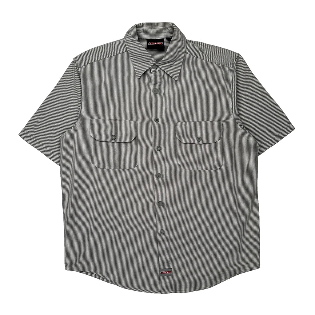 Dickies Striped Short Sleeve Shirt - Large Grey Cotton Refurbished - Thrifted (note: this is a term often used to describe second- refurbished available on Cerqular