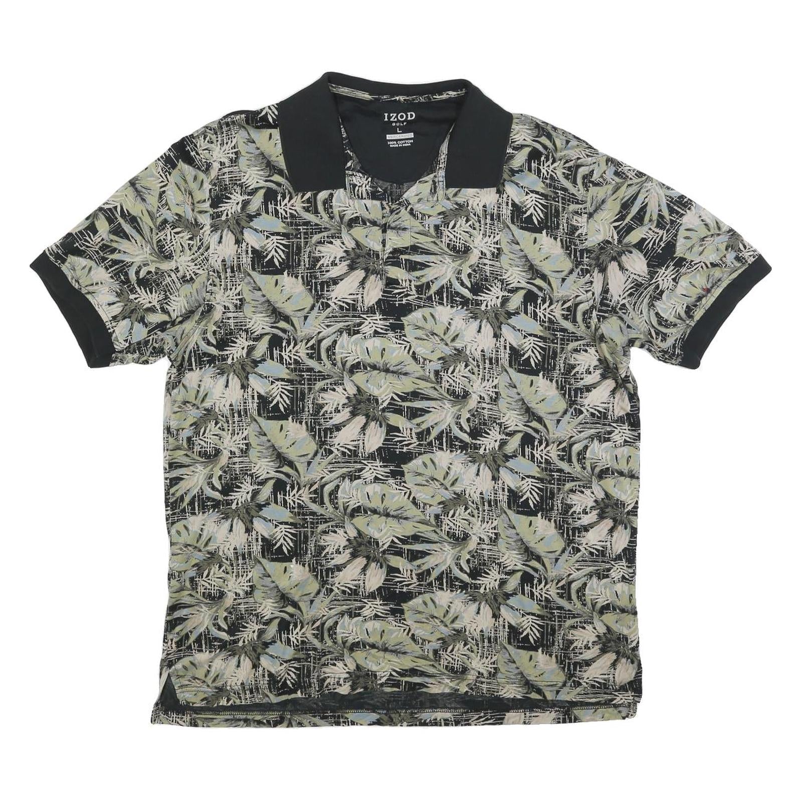 IZOD Mens Black & Grey Tropical Print Short Sleeve Polo Shirt L Casual Golf Refurbished - N/A refurbished available on Cerqular