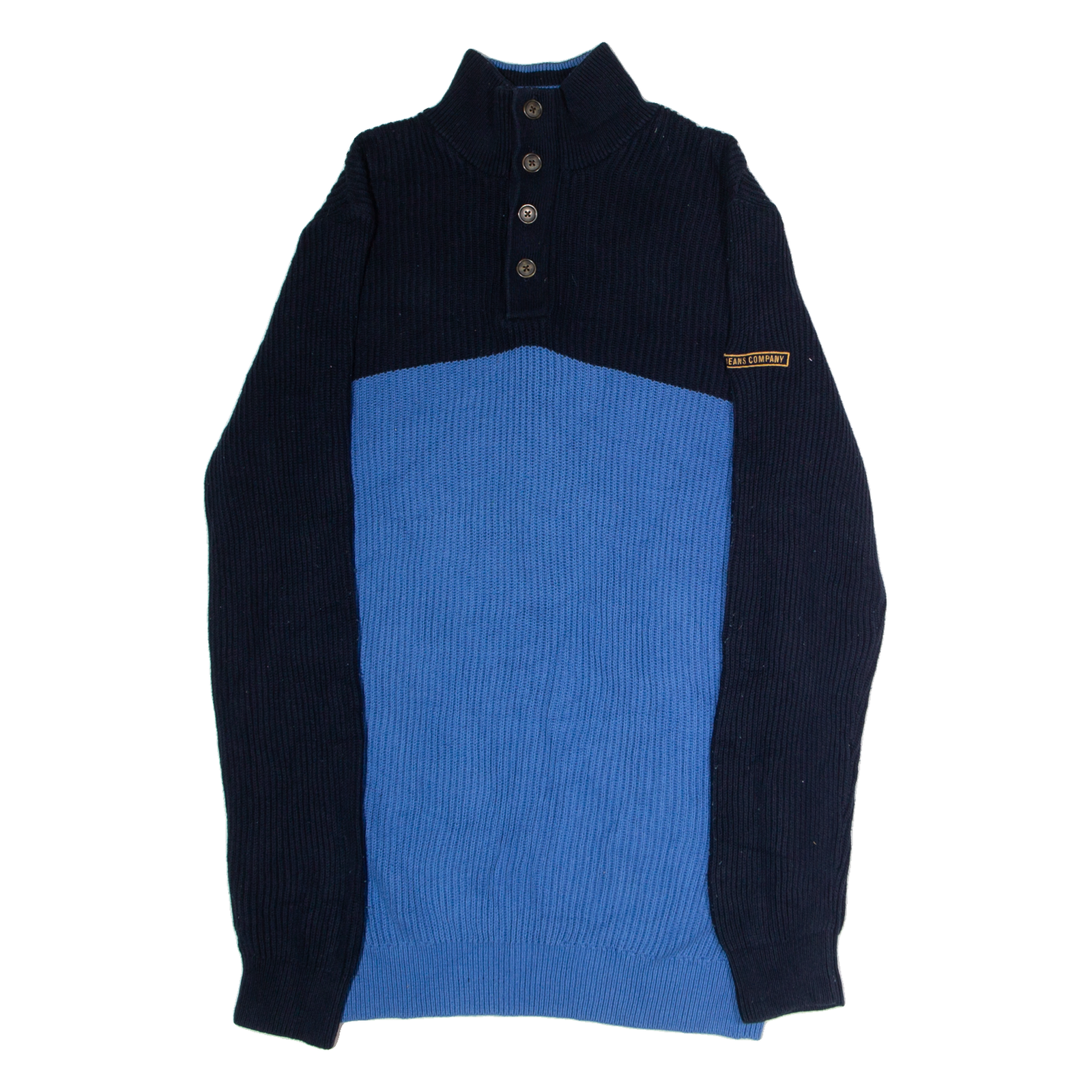 NAUTICA Mens Patterned Jumper Blue Colourblock Button Neck Chunky Knit XL Refurbished - N/A refurbished available on Cerqular