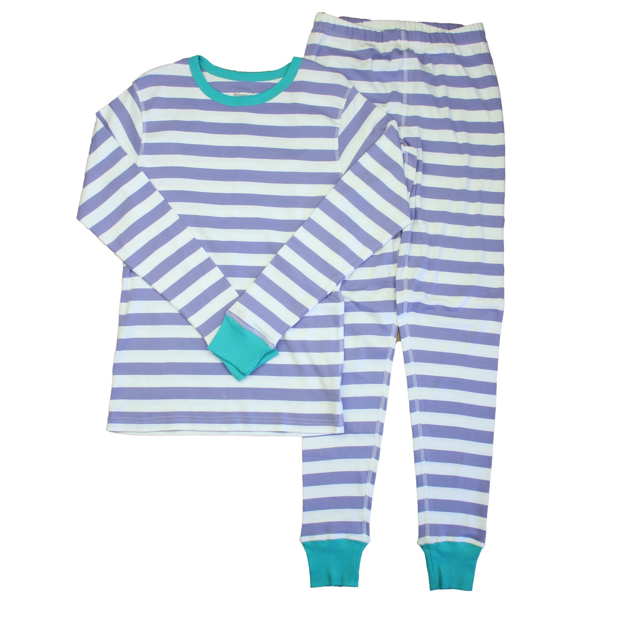Pre-owned 2-piece Pajamas size: 6-14 Years | Color: Ivory | Purple Stripe | Clothing Size: 12 Years Refurbished - N/A (Note: There is no well-known brand named "M refurbished available on Cerqular