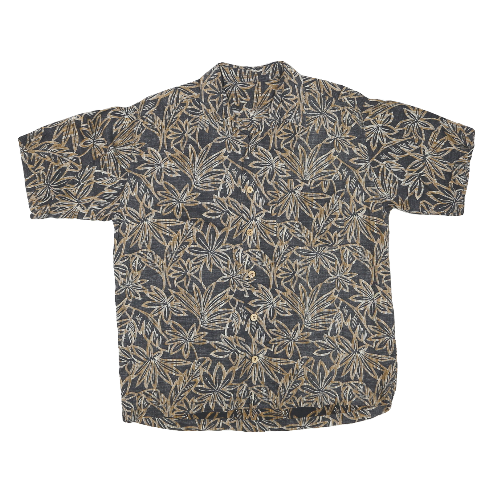 Mens Black & Brown Floral Cotton Blend Shirt L Casual Short Sleeve Summer Refurbished - N/A refurbished available on Cerqular