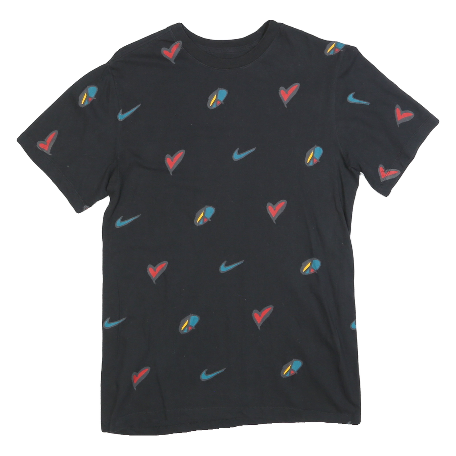NIKE Mens Black Graphic T-Shirt S Short Sleeve Crew Neck All Over Print Refurbished - N/A refurbished available on Cerqular