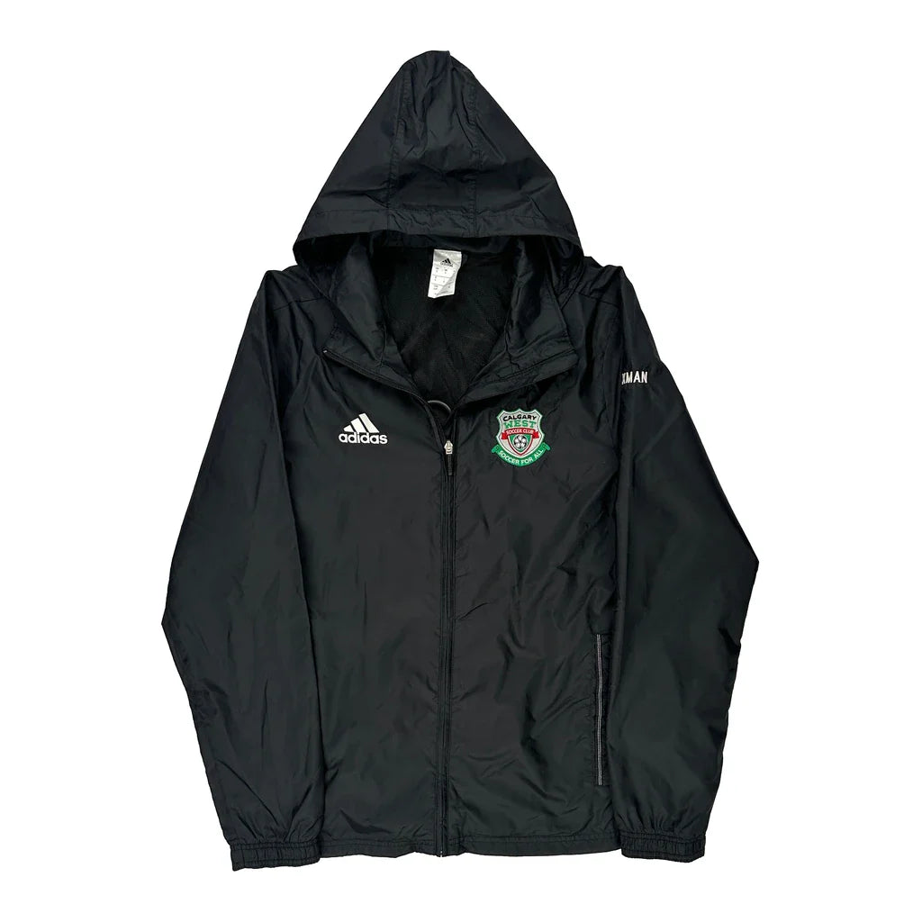 Adidas Windbreaker - Small Black Polyester Refurbished - Thrifted (note: this is a term often used to describe second- refurbished available on Cerqular