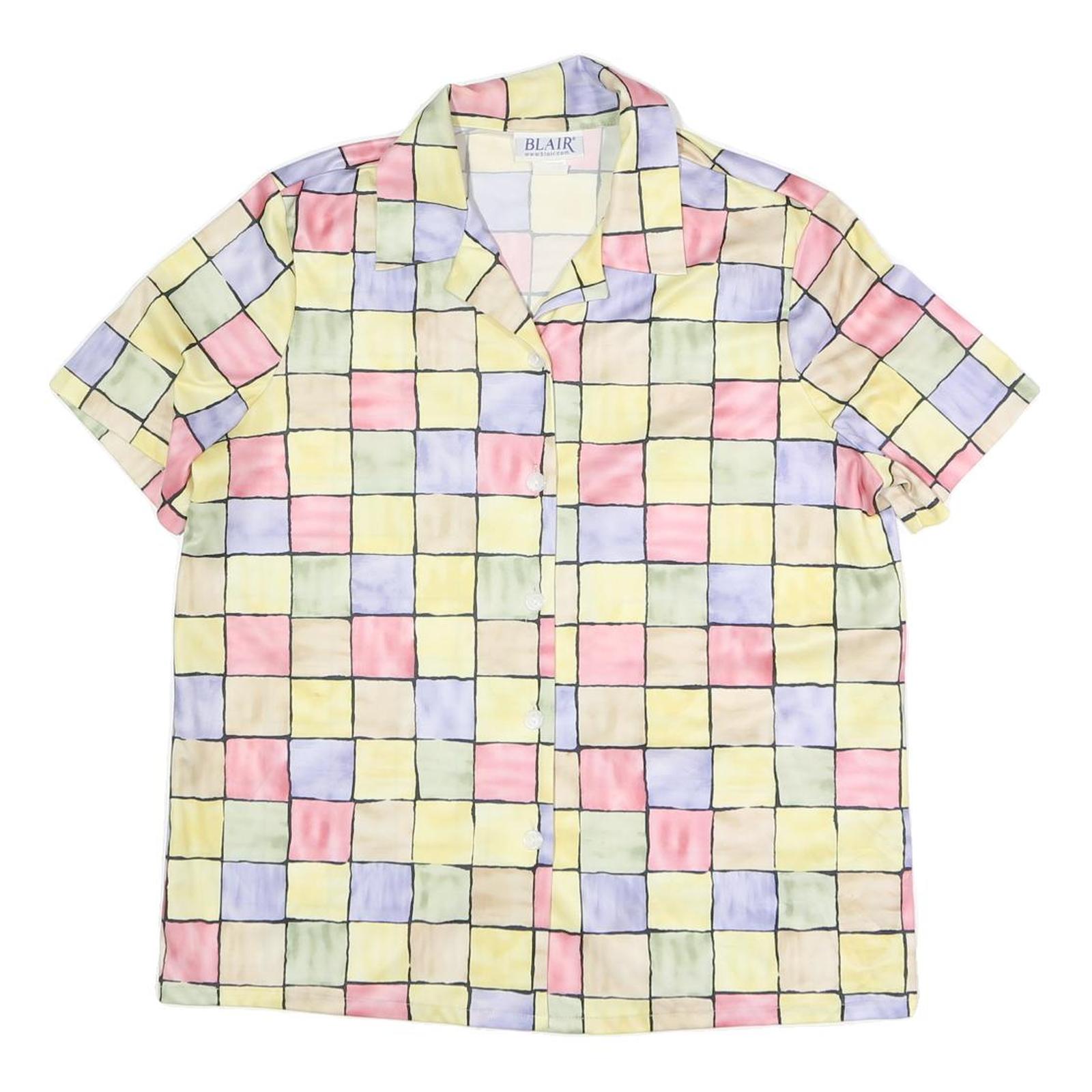 BLAIR Womens Pastel Yellow & Multicolour Check Printed Shirt Short Sleeve Refurbished - N/A refurbished available on Cerqular