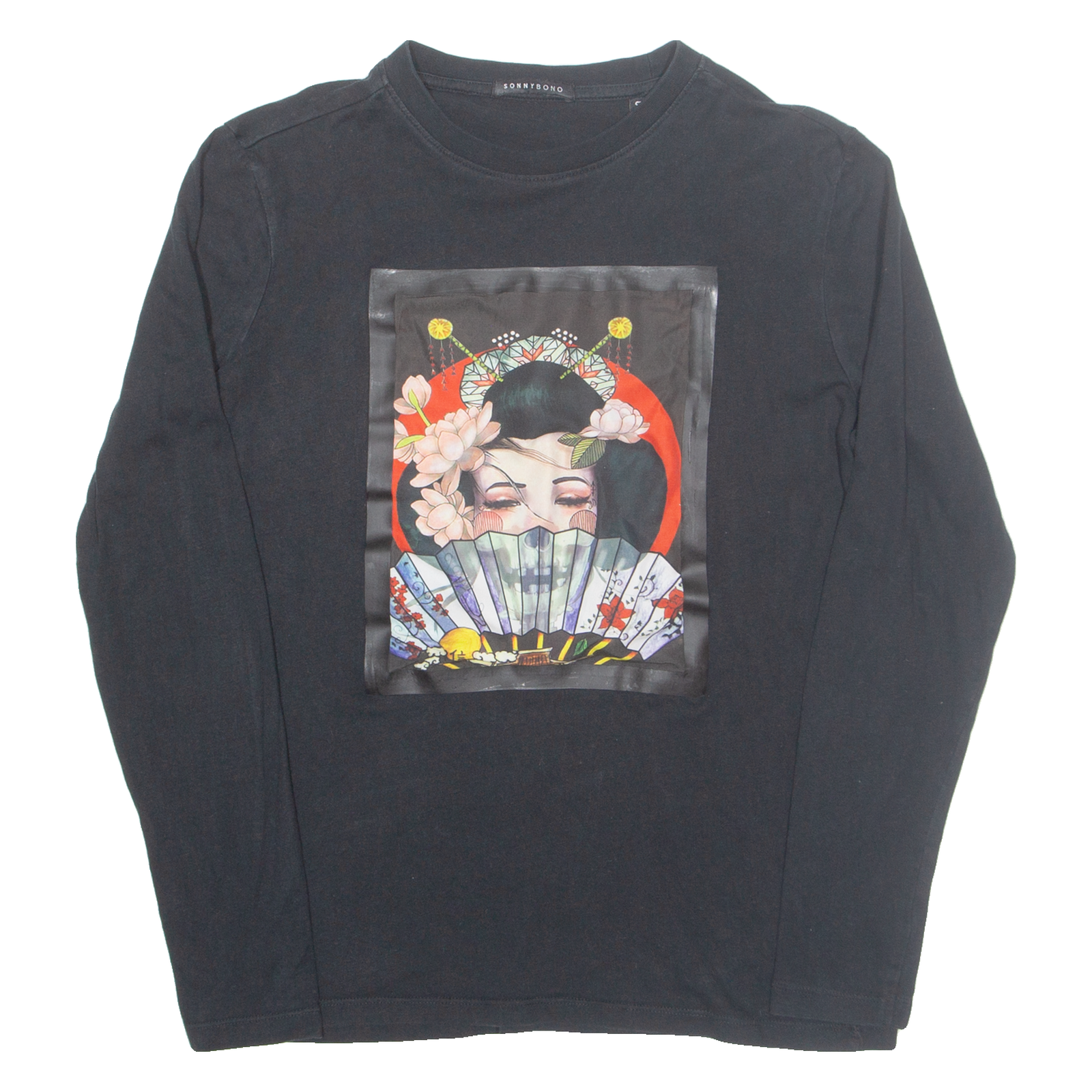 SONNY BONO Eastern Inspired Womens Printed Top Black Long Sleeve S Refurbished - N/A refurbished available on Cerqular