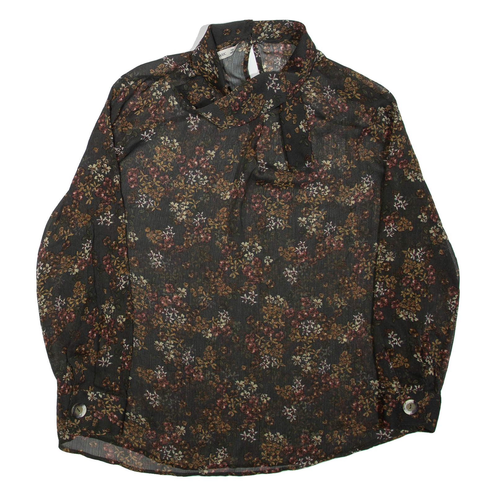 ZARA Sheer Womens Printed Blouse Green High Neck Long Sleeve Floral S Refurbished - N/A refurbished available on Cerqular
