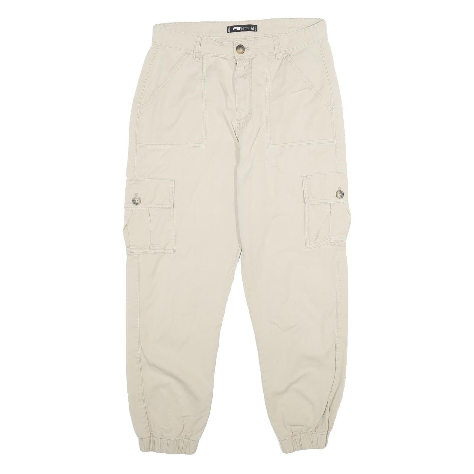 FB SISTER Womens Cotton Beige Casual Regular Fit Cargo Trousers W30 L27 Elastic Refurbished - N/A refurbished available on Cerqular