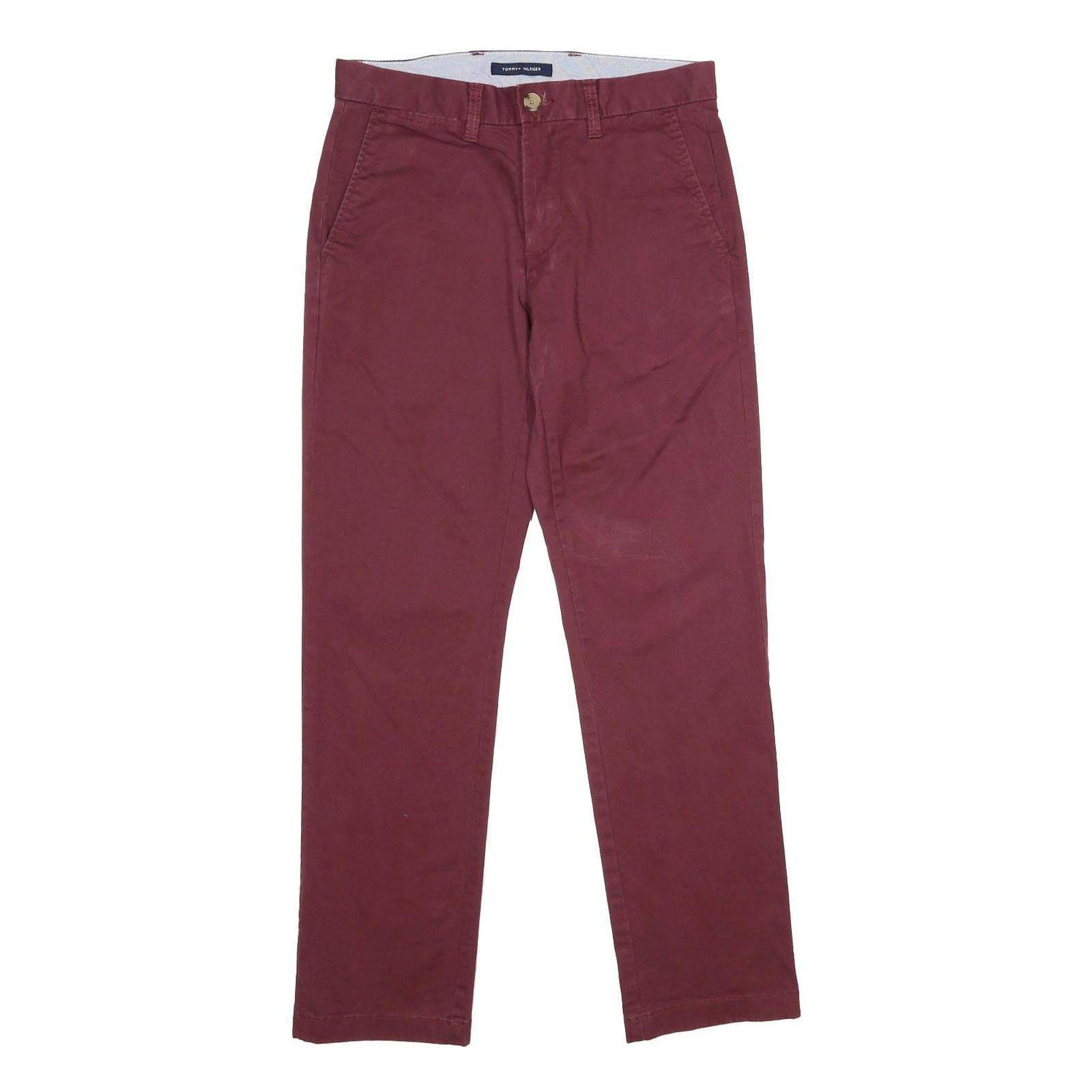 TOMMY HILFIGER Mens Regular Burgundy Cotton Blend Trousers W28 L30 Classic Zip Refurbished - N/A refurbished available on Cerqular