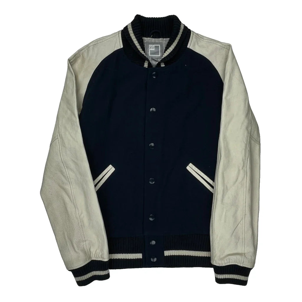 Jc Penny Varsity Jacket - Medium Navy Cotton Blend Refurbished - Thrifted (note: this is a term often used to describe second- refurbished available on Cerqular