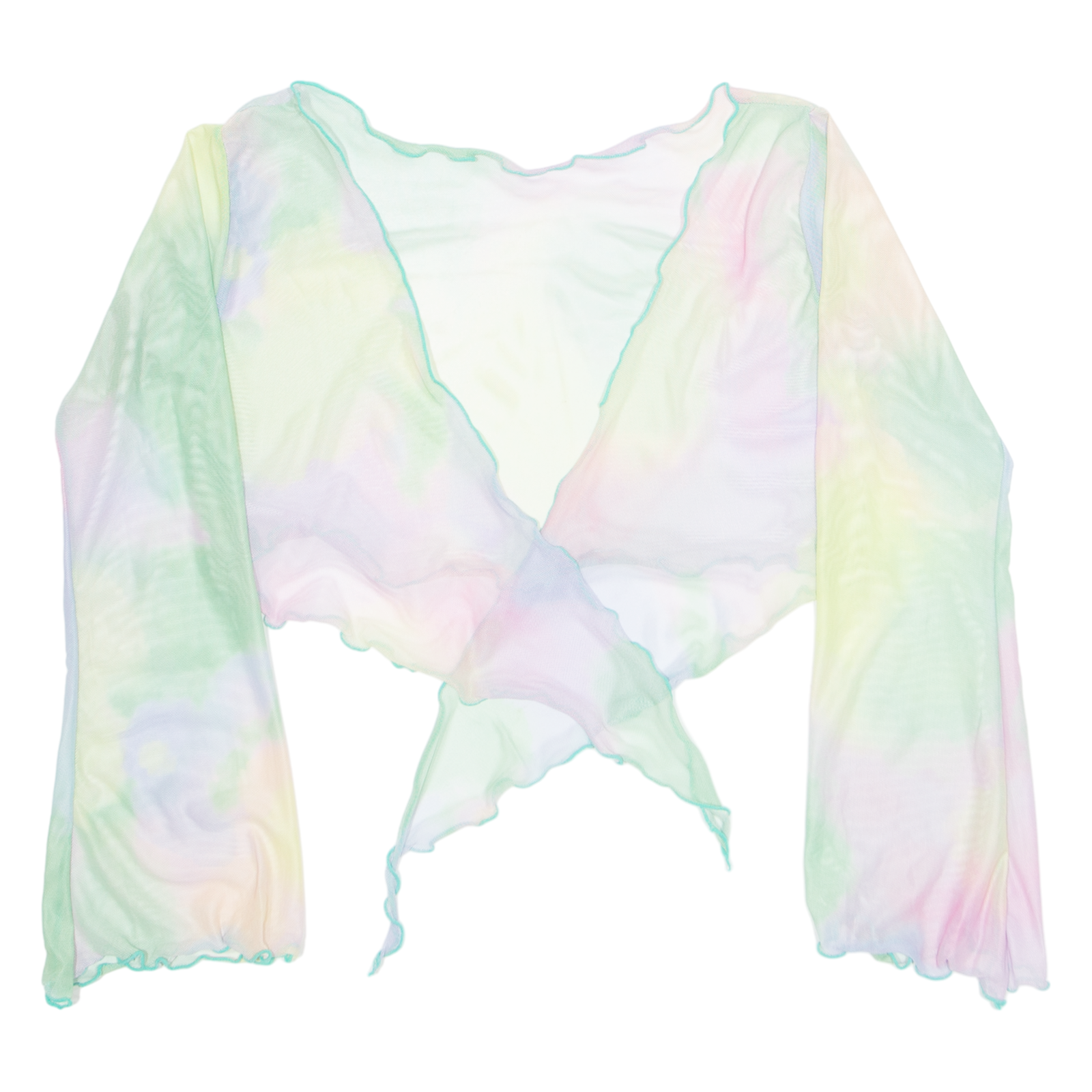 Sheer Cropped Tie-dye Womens Kimono Top Green Long Sleeve S Refurbished - N/A refurbished available on Cerqular