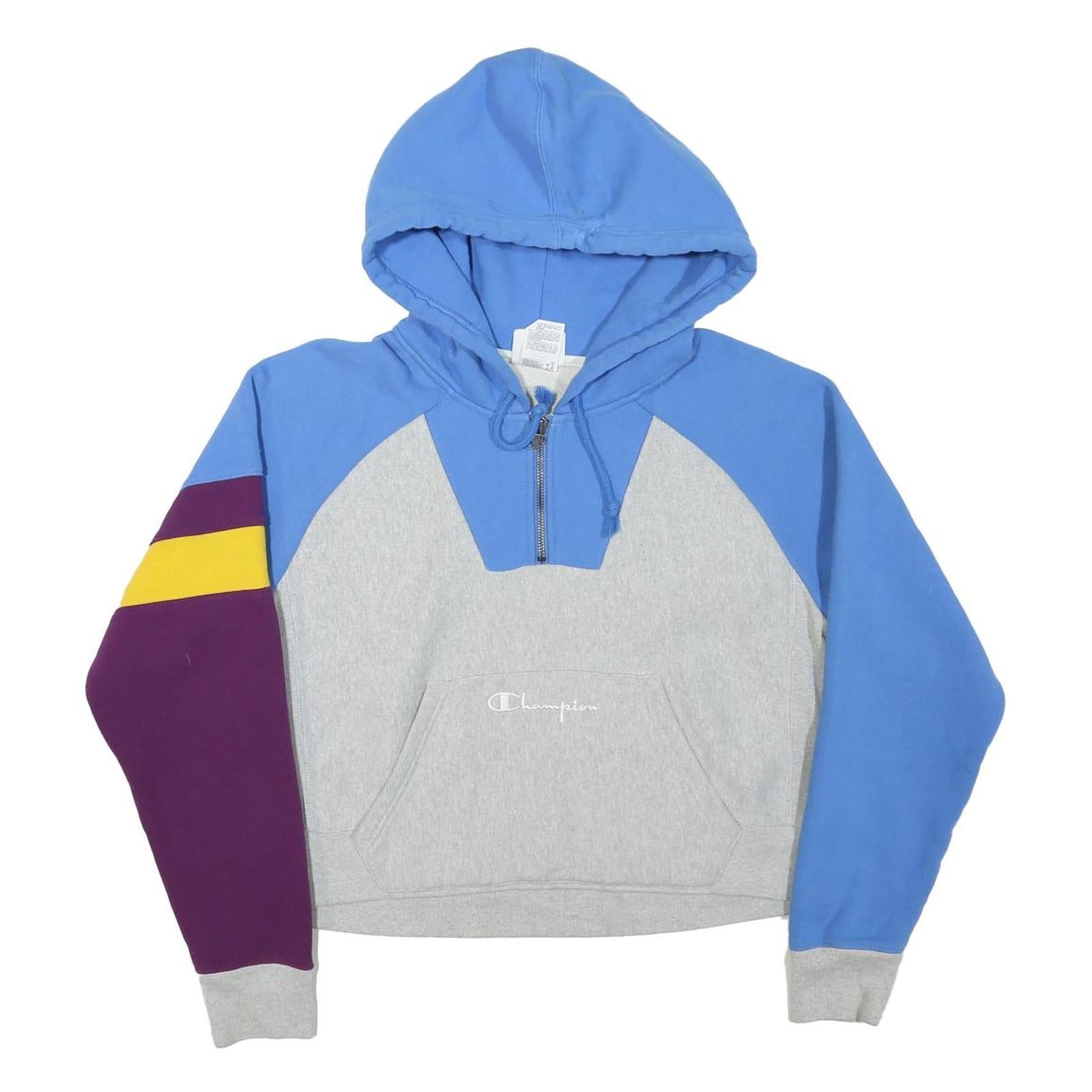 CHAMPION Womens Blue & Grey Colourblock ¼ Zip M Hooded Sweatshirt Refurbished - N/A refurbished available on Cerqular
