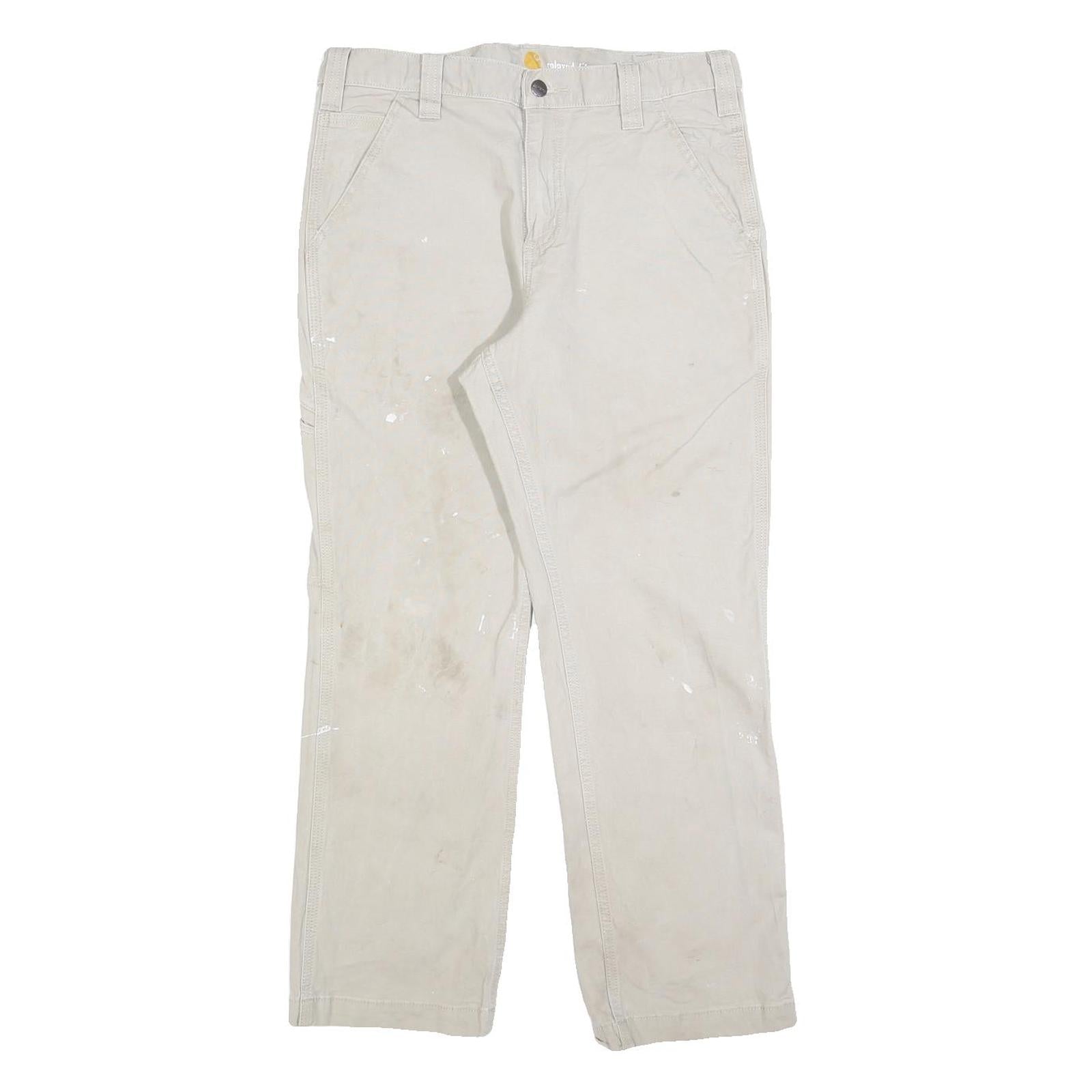 CARHARTT Mens Relaxed Cotton Blend Beige Workwear Trousers W32 L28 Durable Zip Refurbished - N/A refurbished available on Cerqular