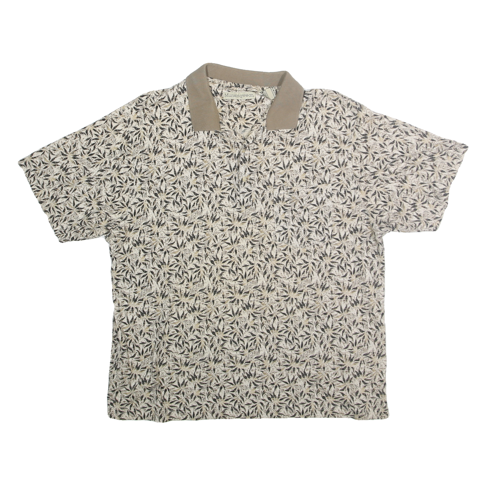 MUNSINGWEAR Mens Beige & Black Leaf Print Short Sleeve Polo Shirt XL Cotton Refurbished - N/A refurbished available on Cerqular