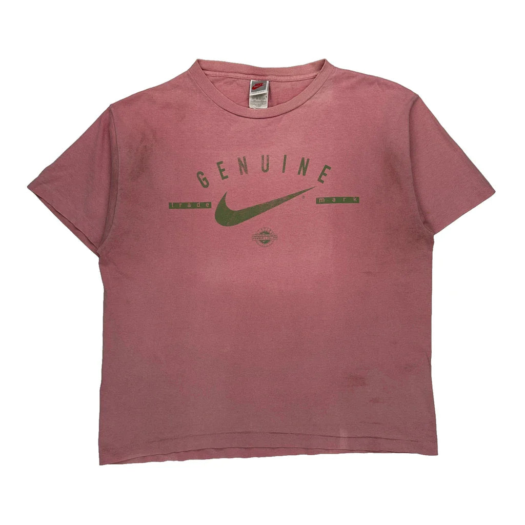 Nike Graphic T-Shirt - Large Pink Cotton Refurbished - Thrifted (note: this is a term often used to describe second- refurbished available on Cerqular