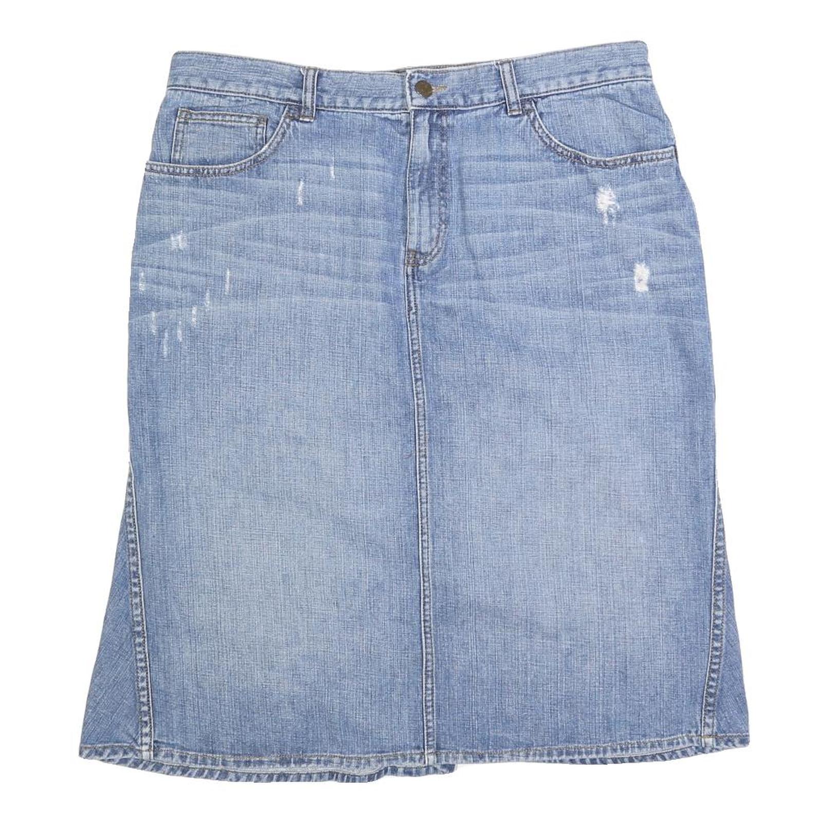 LAUREN RALPH LAUREN Womens Blue Denim Flare Knee Length Cotton Skirt L Stylish Refurbished - N/A refurbished available on Cerqular