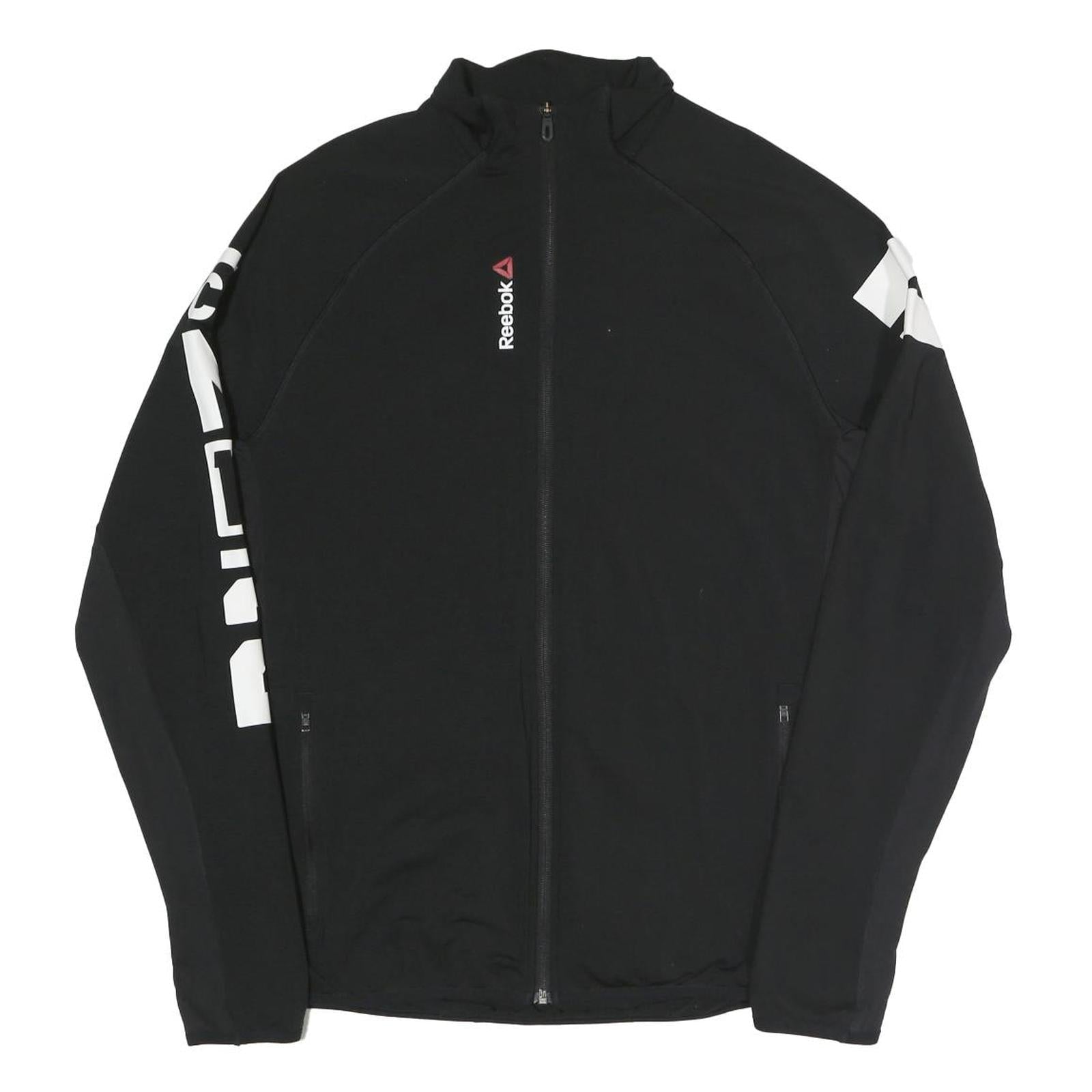 REEBOK Mens Black Polyester Blend Track Jacket L Zip Printed Sleeve Activewear Refurbished - N/A refurbished available on Cerqular