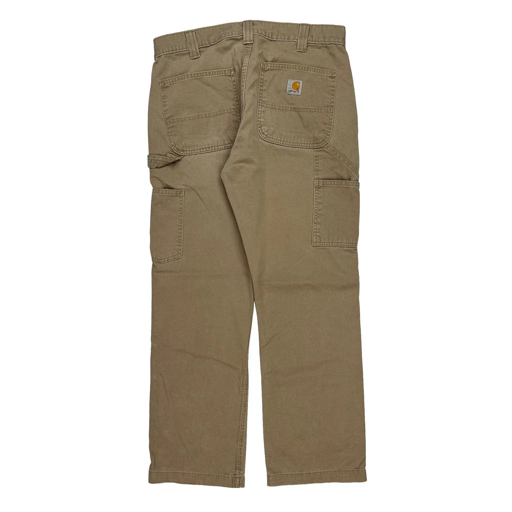 Carhartt Double Knee Carpenter Trousers - 33W 29L Khaki Cotton Refurbished - Thrifted (note: this is a term often used to describe second- refurbished available on Cerqular