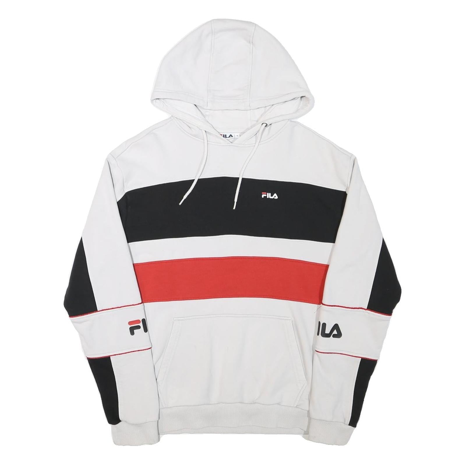 FILA Mens White Black & Red Colour Block Hoodie S Cotton Blend Casual Style Refurbished - N/A refurbished available on Cerqular