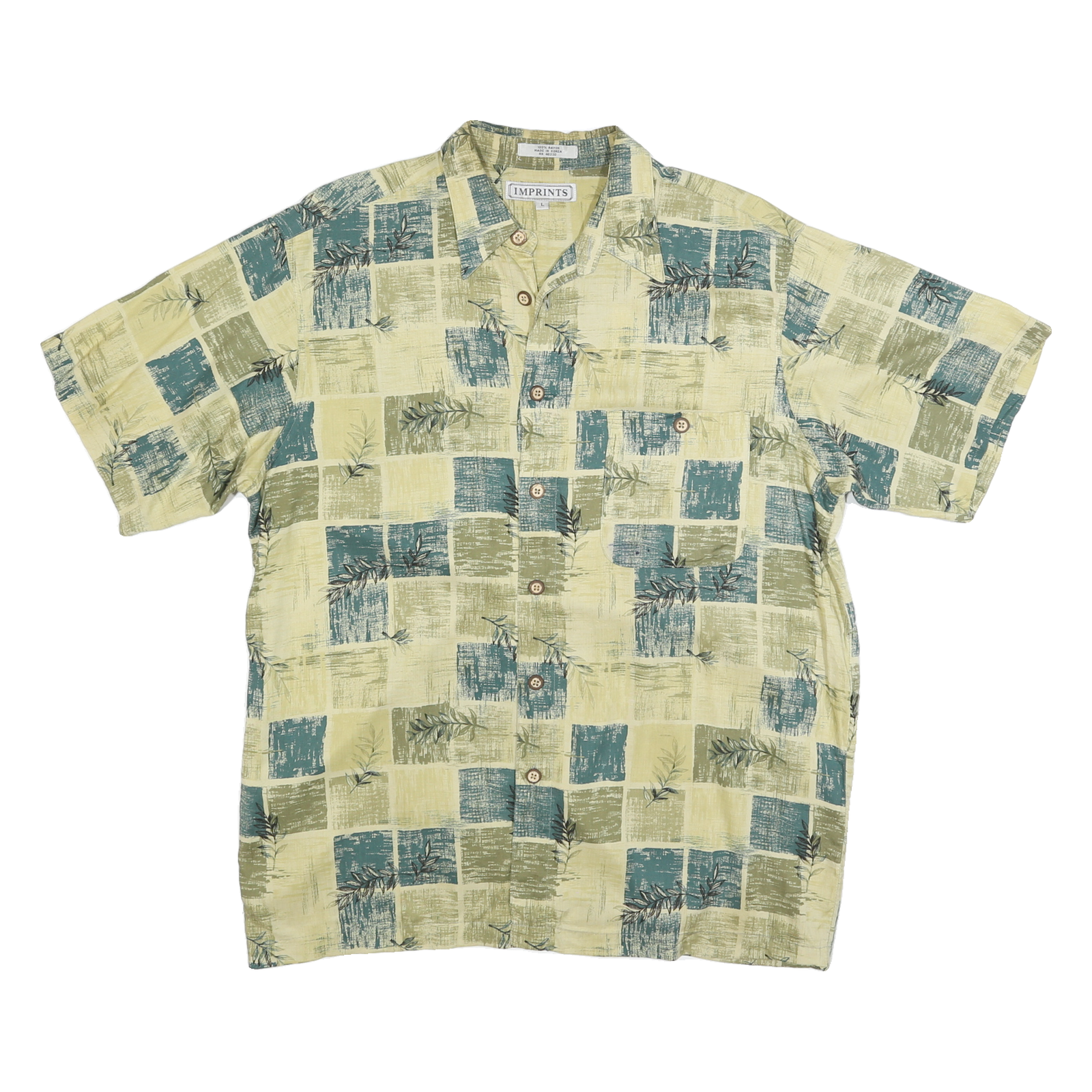 IMPRINTS Mens Yellow & Green Patterned Cotton Blend Shirt L Casual Lightweight Refurbished - N/A refurbished available on Cerqular