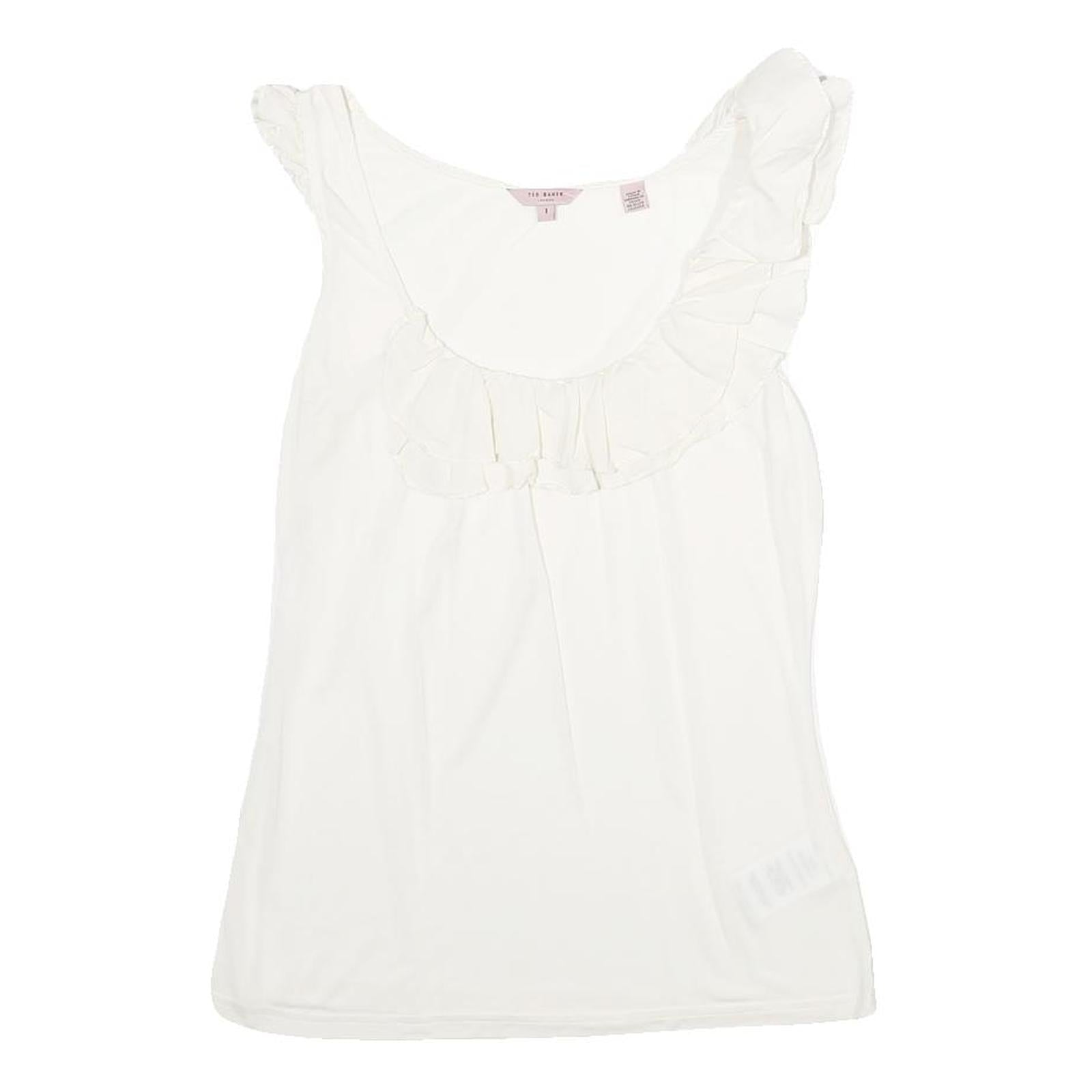 TED BAKER Womens White Ruffle Detail Sleeveless Round Neck Top M Elegant Refurbished - N/A refurbished available on Cerqular
