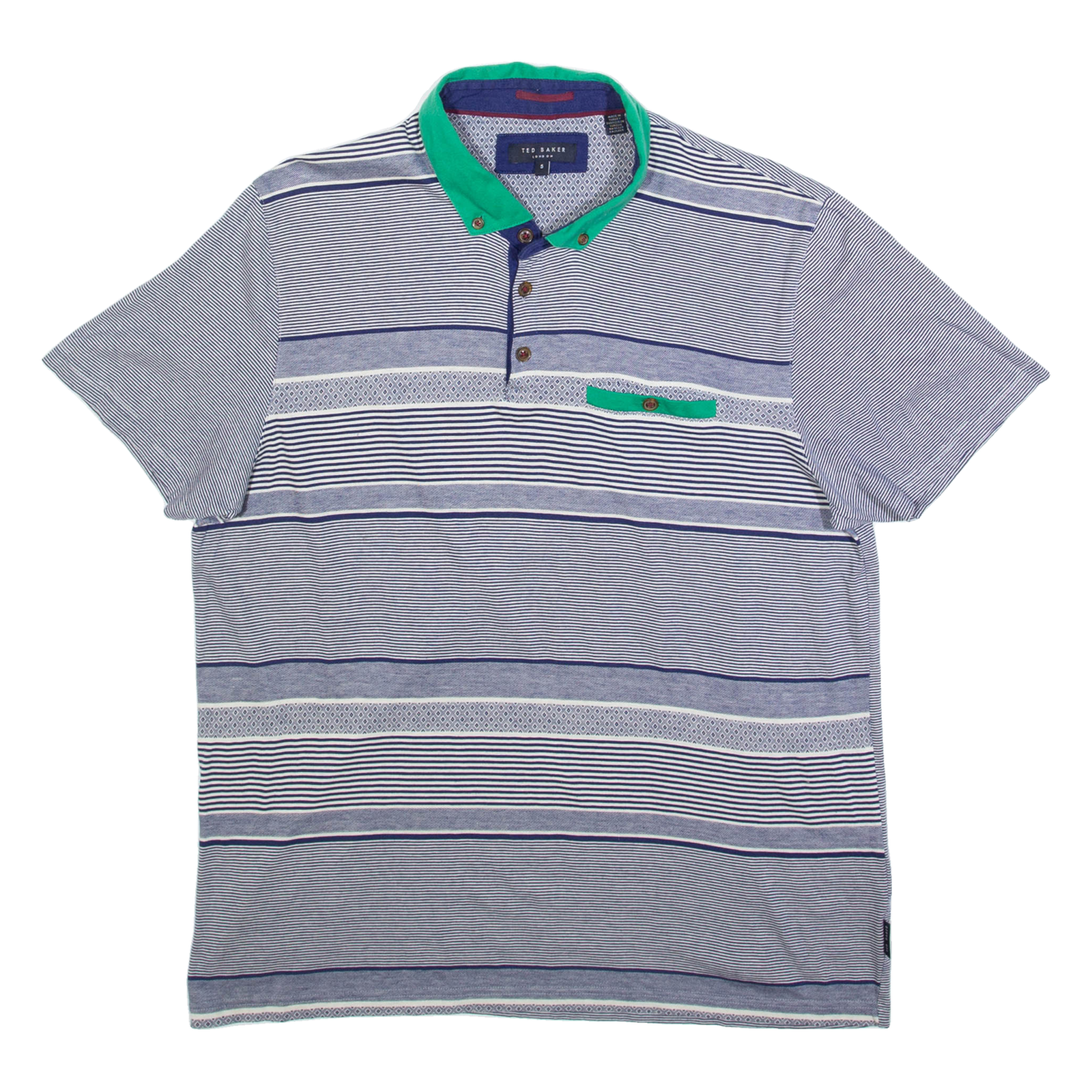 TED BAKER Mens Polo Shirt Blue Striped M Refurbished - N/A refurbished available on Cerqular
