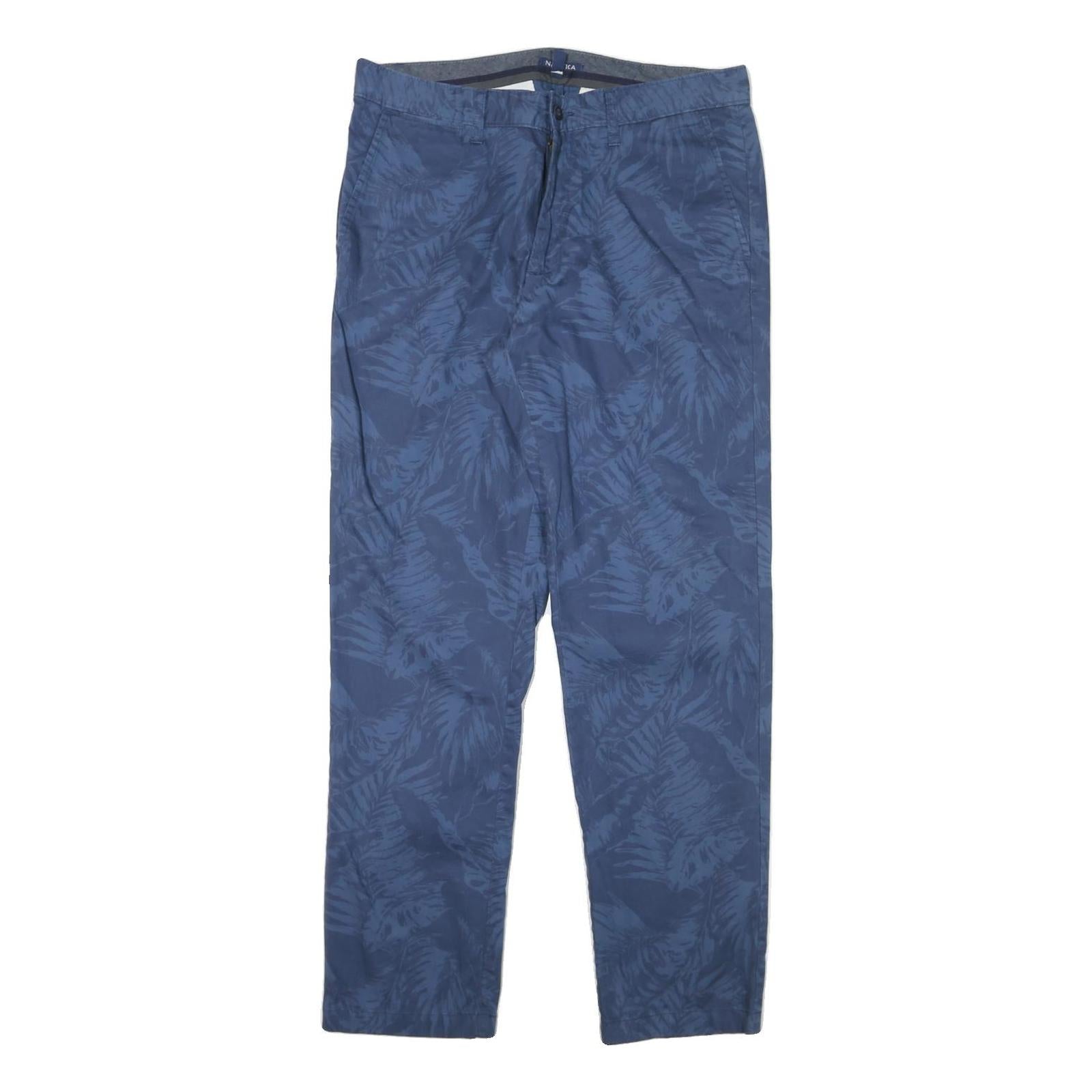 NAUTICA Mens Regular Fit Blue Leaf Print Cotton Blend Trousers W34 L32 Casual Refurbished - N/A refurbished available on Cerqular