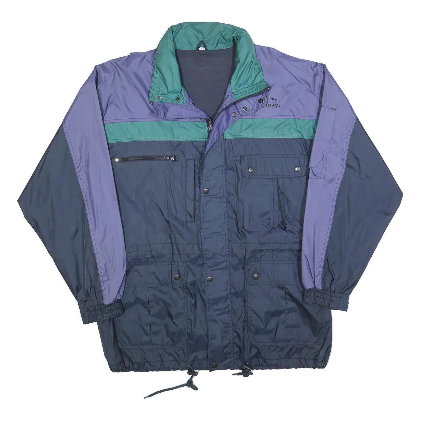 Mens Blue & Green Colourblock Classic Jacket L Polyester Blend Windbreaker Zip Refurbished - N/A refurbished available on Cerqular