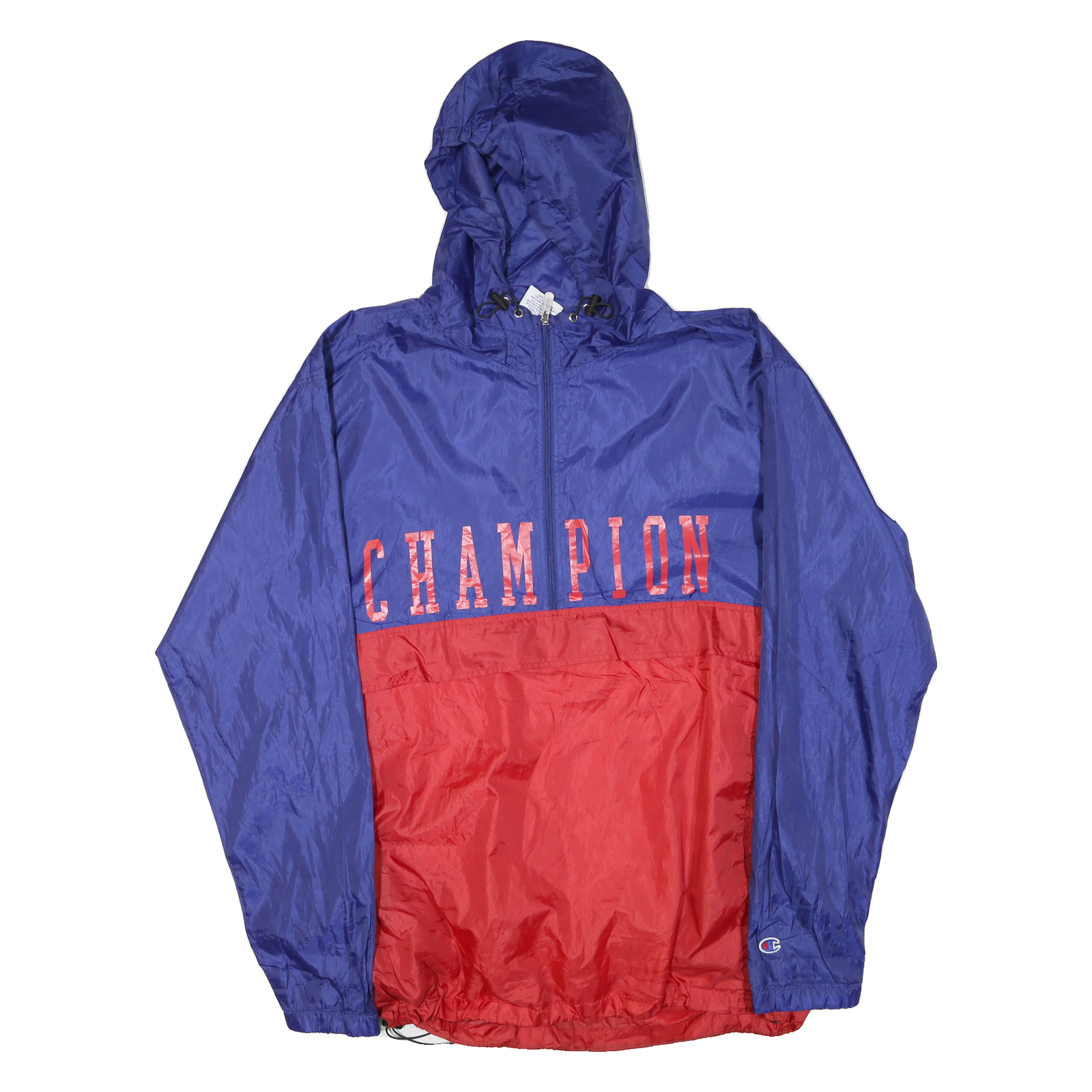 CHAMPION Mens Blue & Red Zip Up Hooded Windbreaker XL Polyester Blend Refurbished - N/A refurbished available on Cerqular
