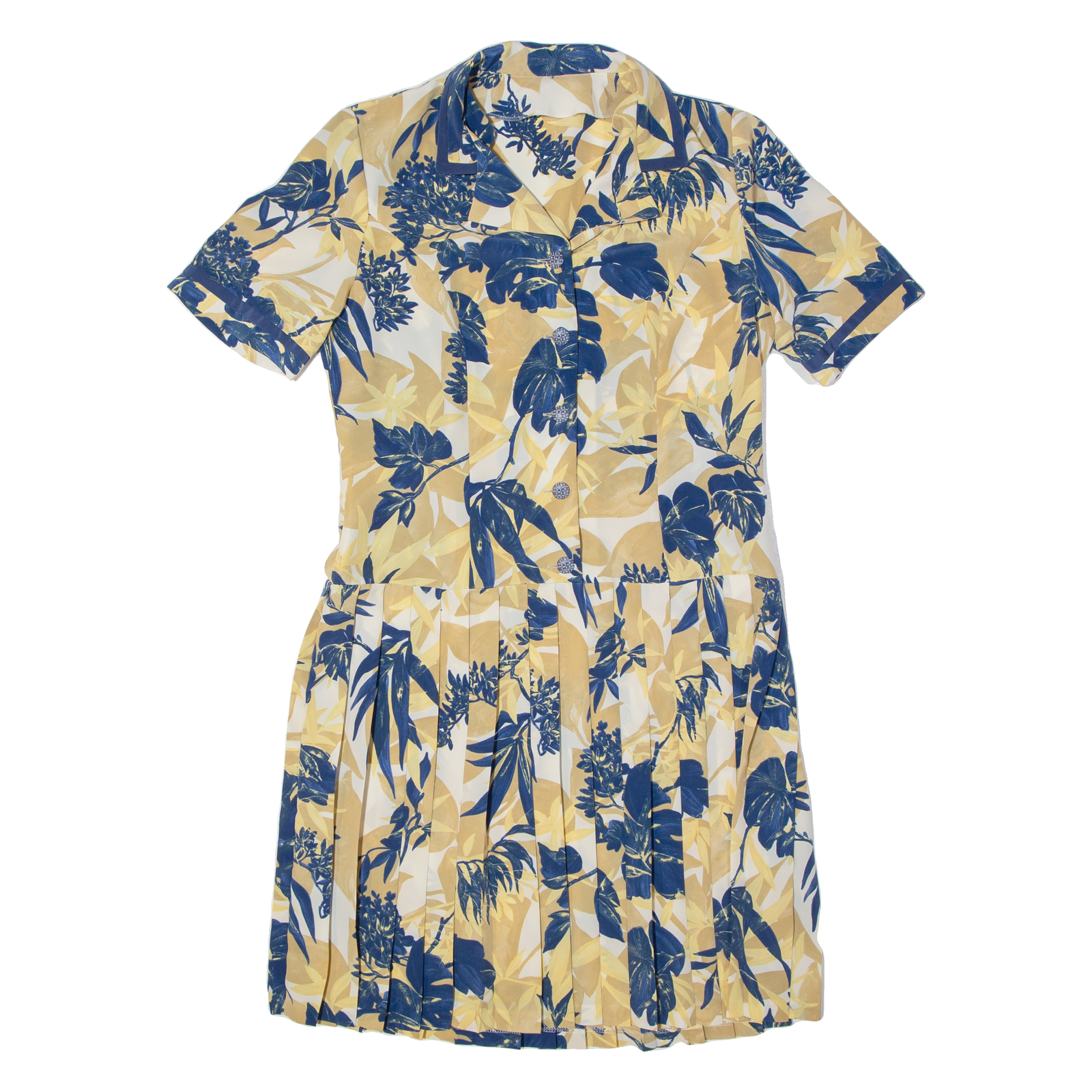 Womens A-Line Dress Beige 90s Floral Short Sleeve Midi M Refurbished - N/A refurbished available on Cerqular