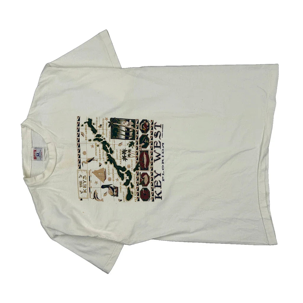 Key West Florida Basix Single Stitch T-Shirt - XL White Cotton Refurbished - Thrifted (note: this is a term often used to describe second- refurbished available on Cerqular