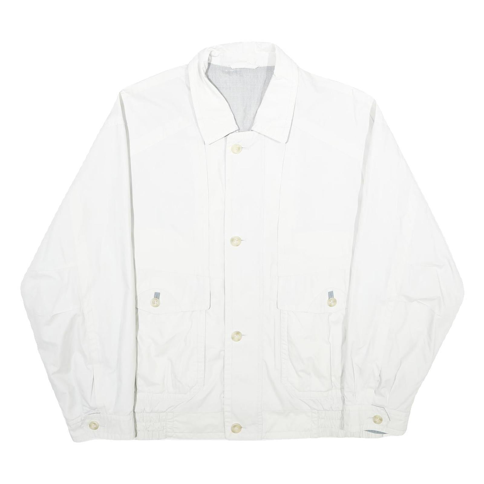 Mens White Polyester Blend Classic Jacket XL Zip Plain Button Collar Pocket Refurbished - N/A refurbished available on Cerqular
