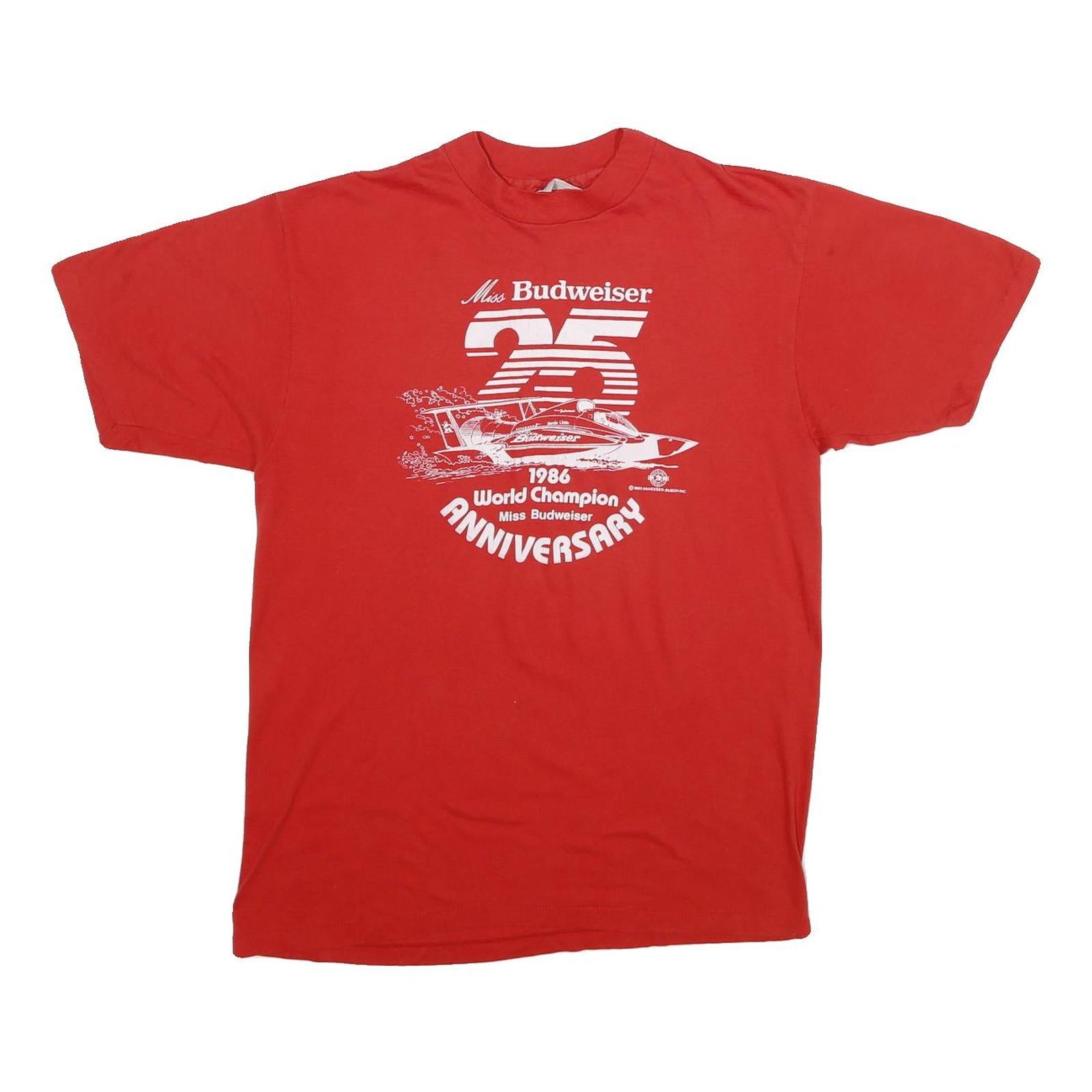 HANES Mens Red Budweiser Graphic T-Shirt L Short Sleeve Crew Neck Vintage 1986 Refurbished - N/A refurbished available on Cerqular