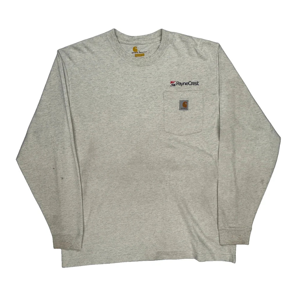 Paynecrest Logo Carhartt Long Sleeve T-Shirt - Large Grey Cotton Refurbished - Thrifted (note: this is a term often used to describe second- refurbished available on Cerqular