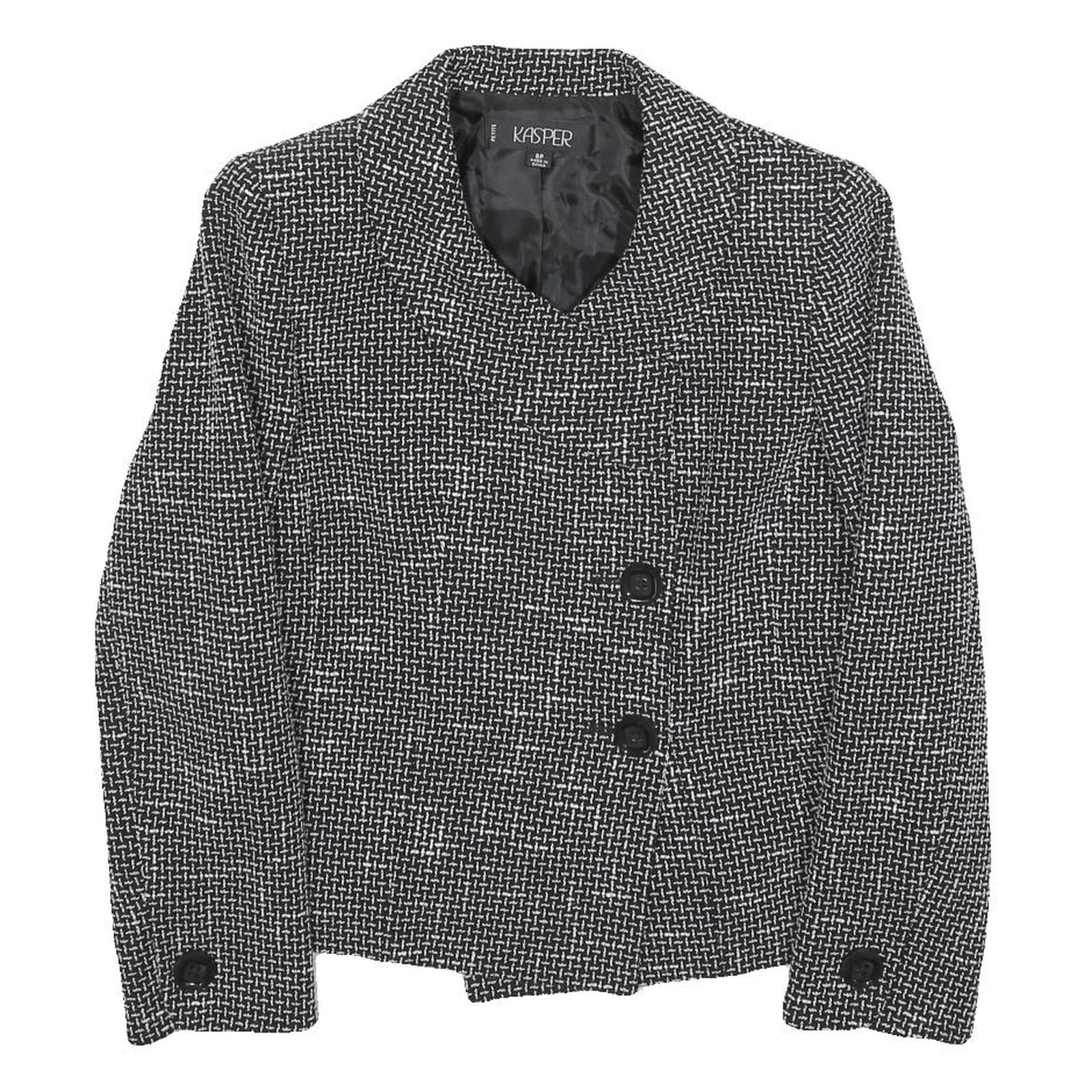 KASPER Womens Black White Button Jacket S Polyester Blend Tweed Chic Elegant Refurbished - N/A refurbished available on Cerqular