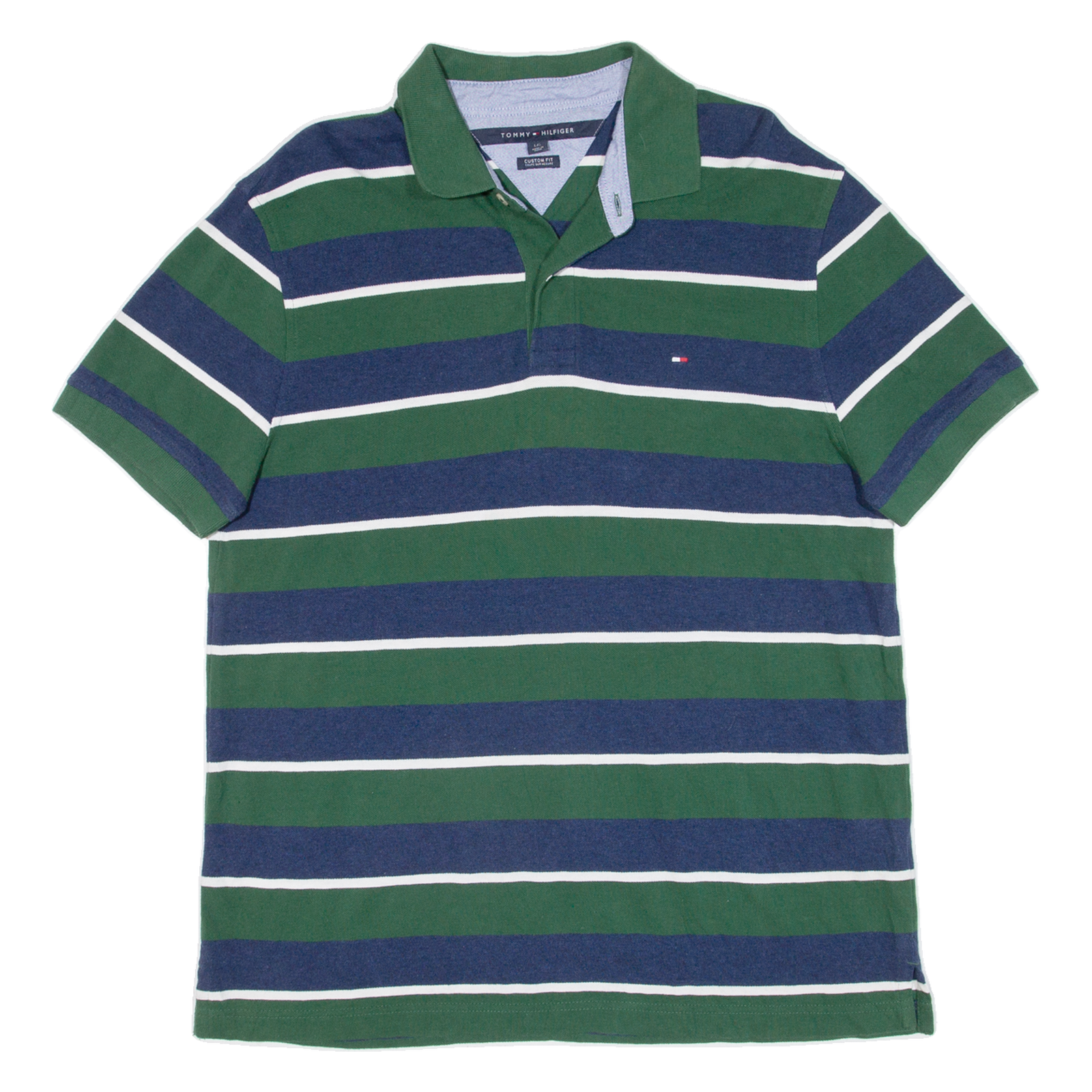 TOMMY HILFIGER Custom Fit Mens Polo Shirt Green Striped L Refurbished - N/A refurbished available on Cerqular