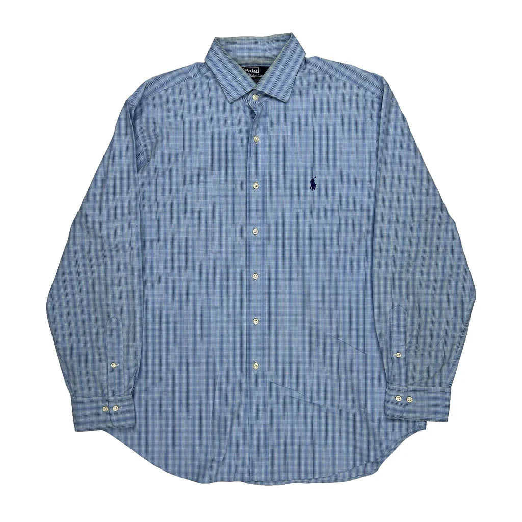 Polo By Ralph Lauren Checked Shirt - XL Blue Cotton Refurbished - Thrifted (note: this is a term often used to describe second- refurbished available on Cerqular